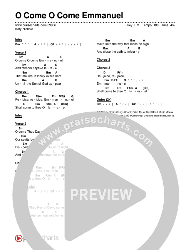 O Come O Come Emmanuel Chords & Lyrics (Katy Nichole)