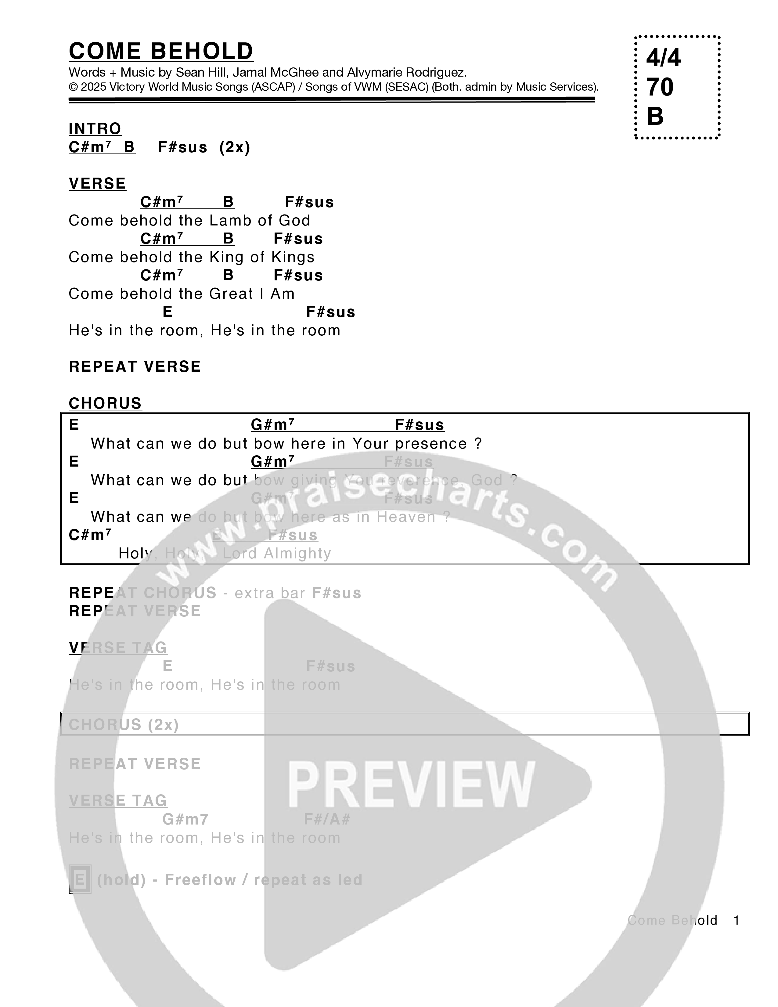 Come Behold Chord Chart (Victory House Worship)