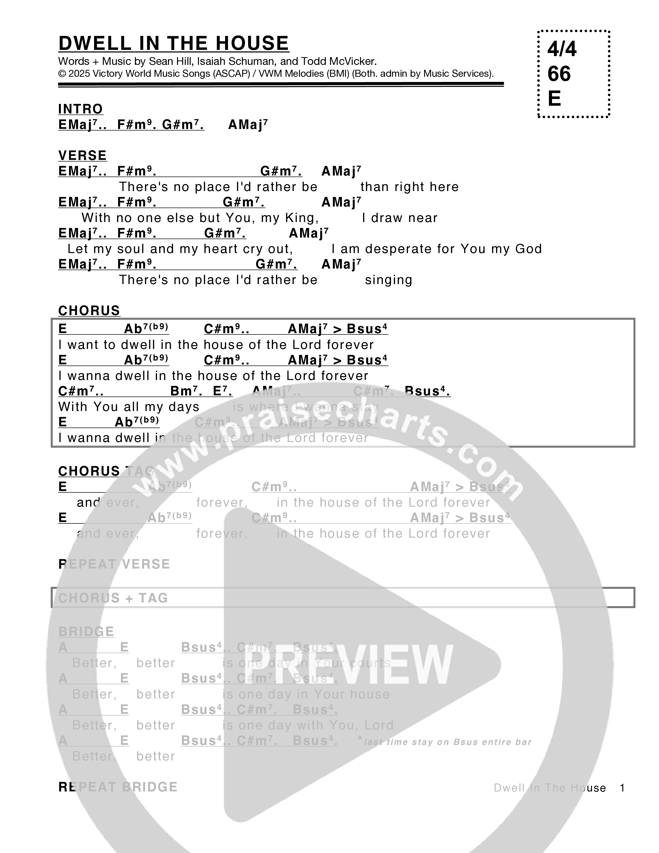 Dwell In The House Chord Chart (Victory House Worship)