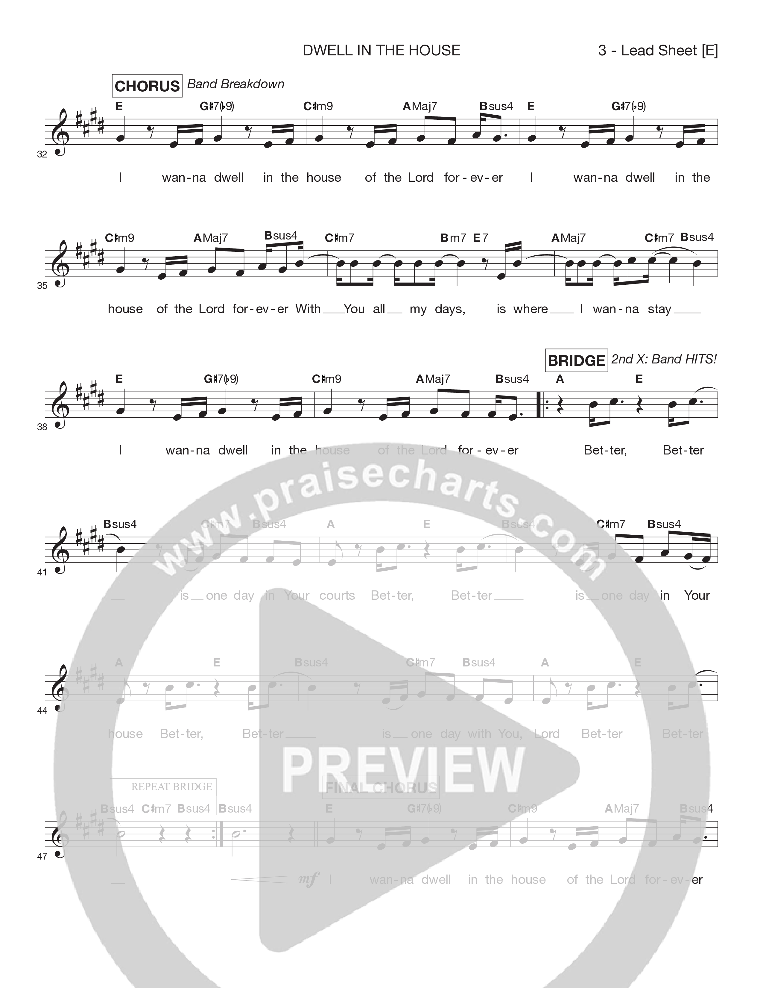 Dwell In The House Lead Sheet Melody (Victory House Worship)