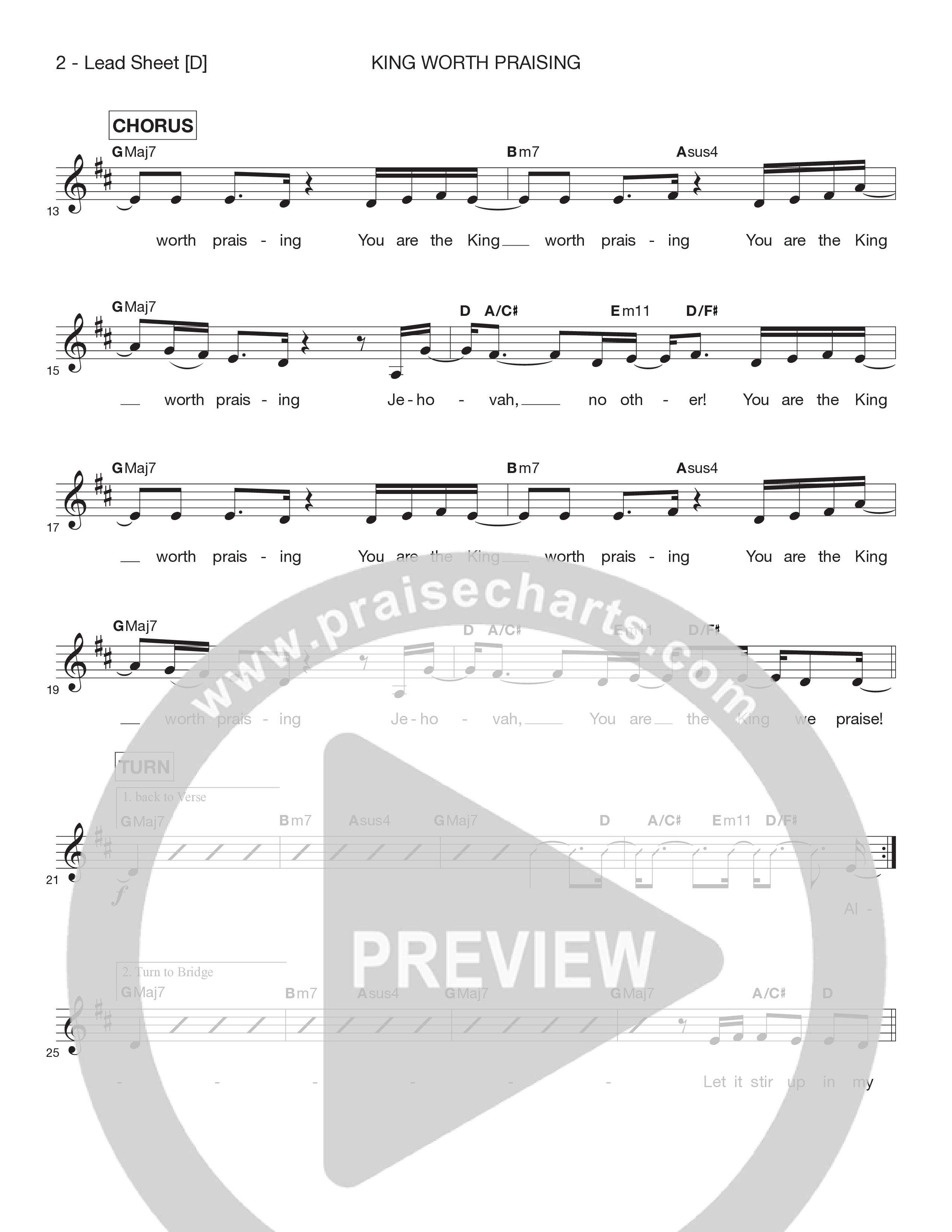 King Worth Praising Lead Sheet Melody (Victory House Worship)