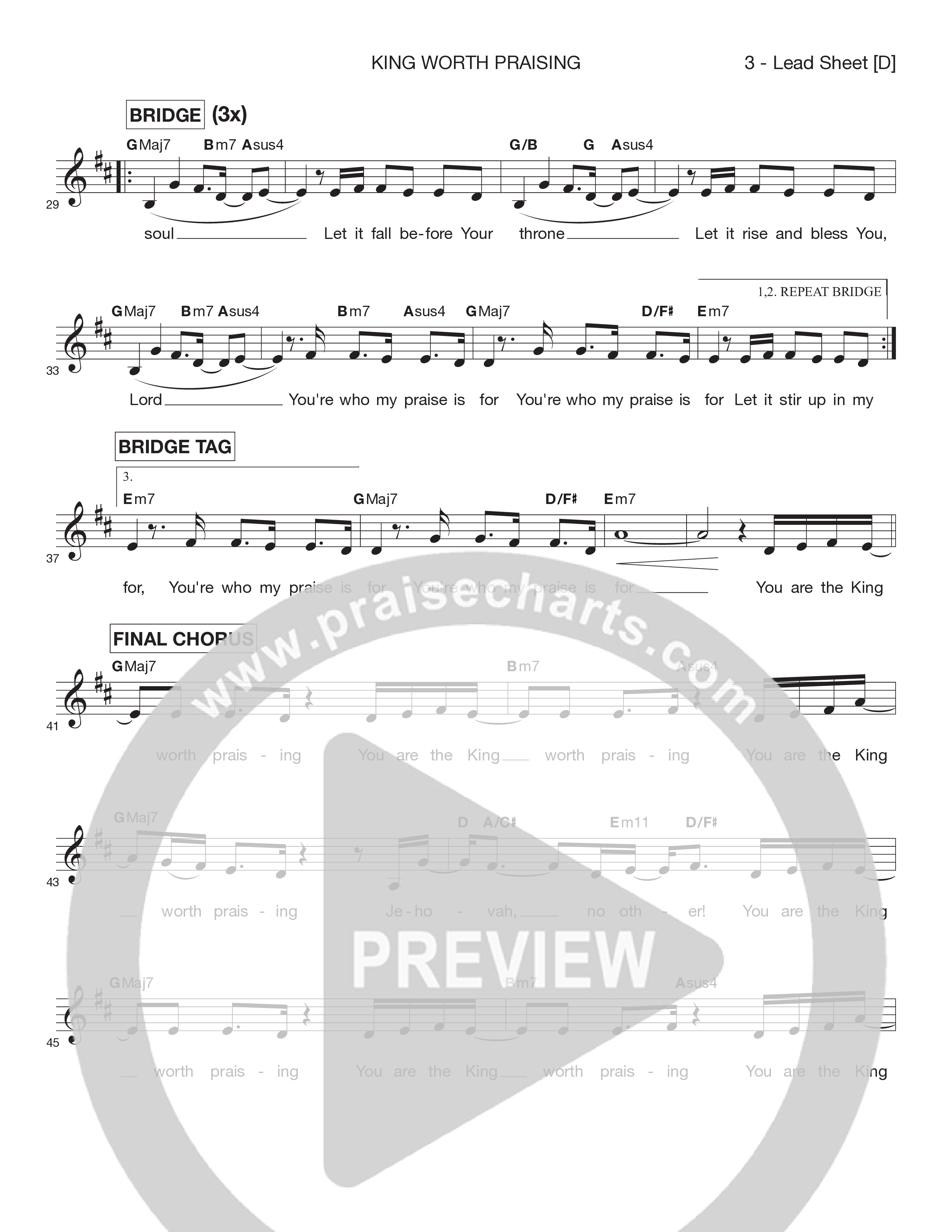 King Worth Praising Lead Sheet Melody (Victory House Worship)