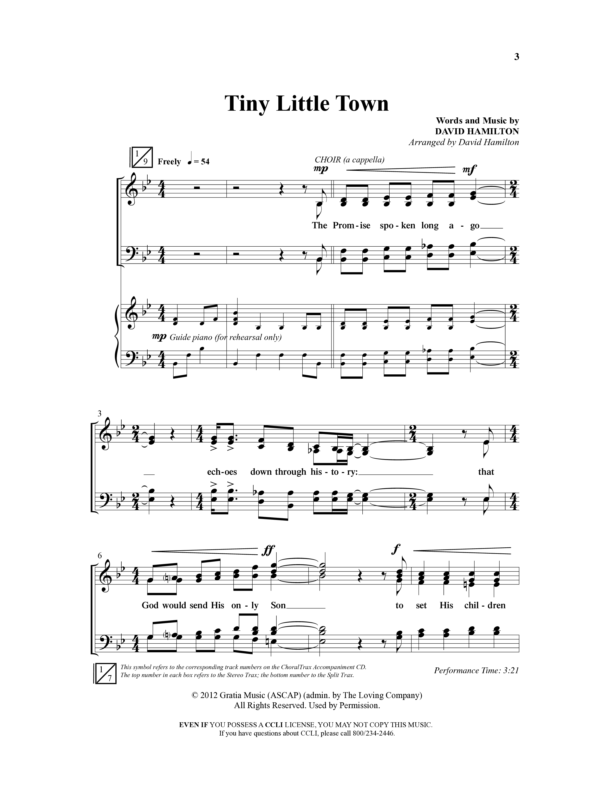 Tiny Little Town (Choral Anthem SATB) Anthem (SATB/Piano) (Word Music Choral / Arr. David Hamilton)