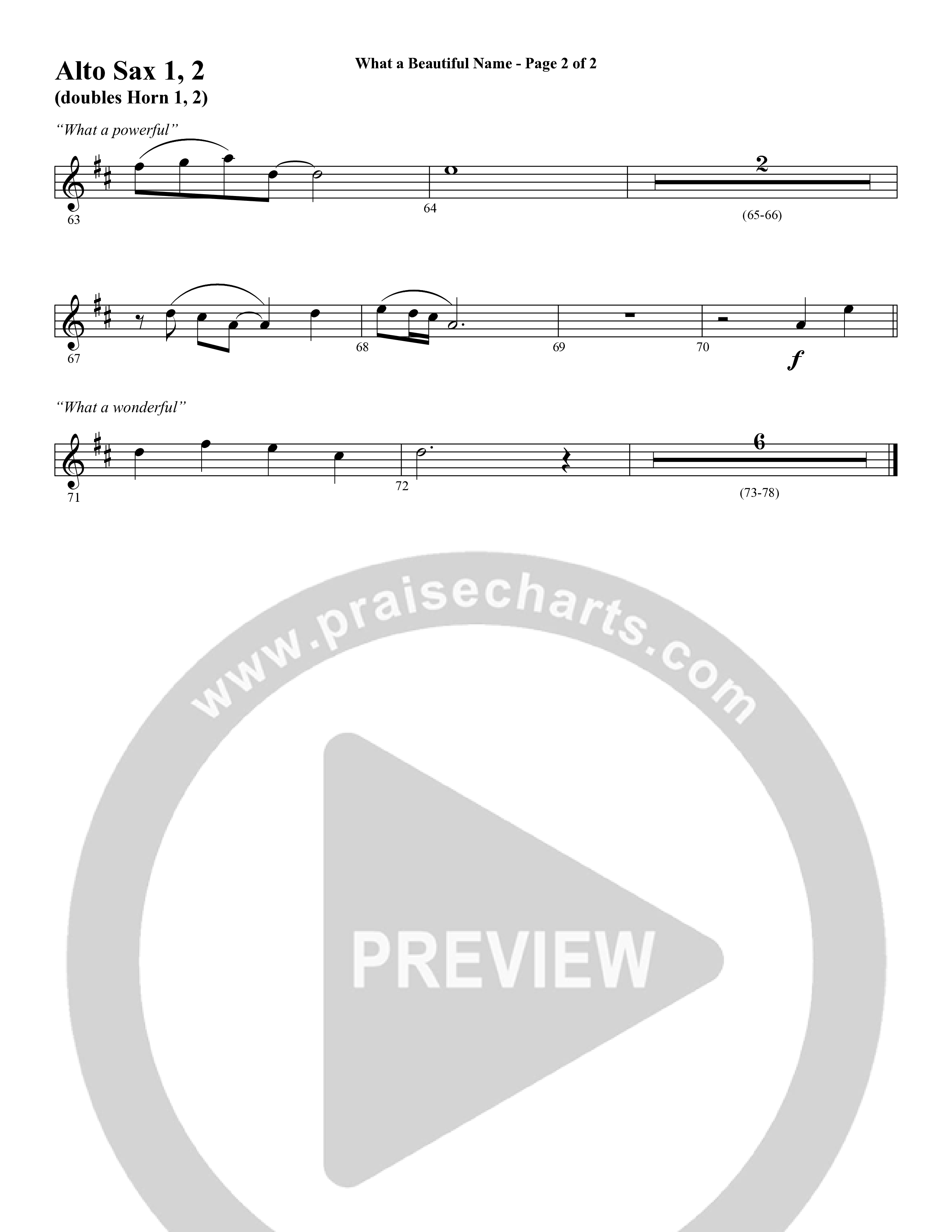 What A Beautiful Name (with O Come Let Us Adore Him) (Choral Anthem SATB) Alto Sax 1/2 (Word Music Choral / Arr. Cliff Duren)