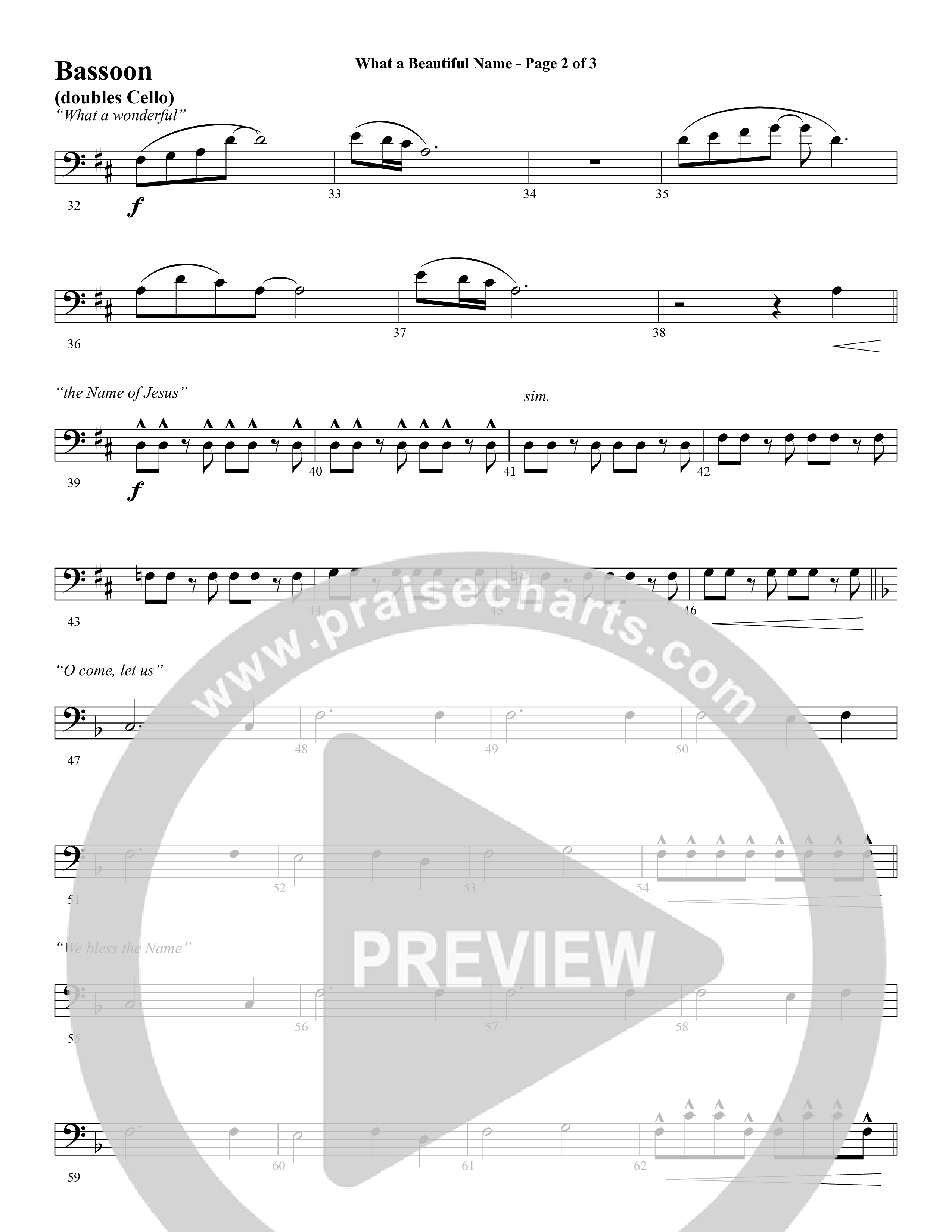 What A Beautiful Name (with O Come Let Us Adore Him) (Choral Anthem SATB) Bassoon (Word Music Choral / Arr. Cliff Duren)