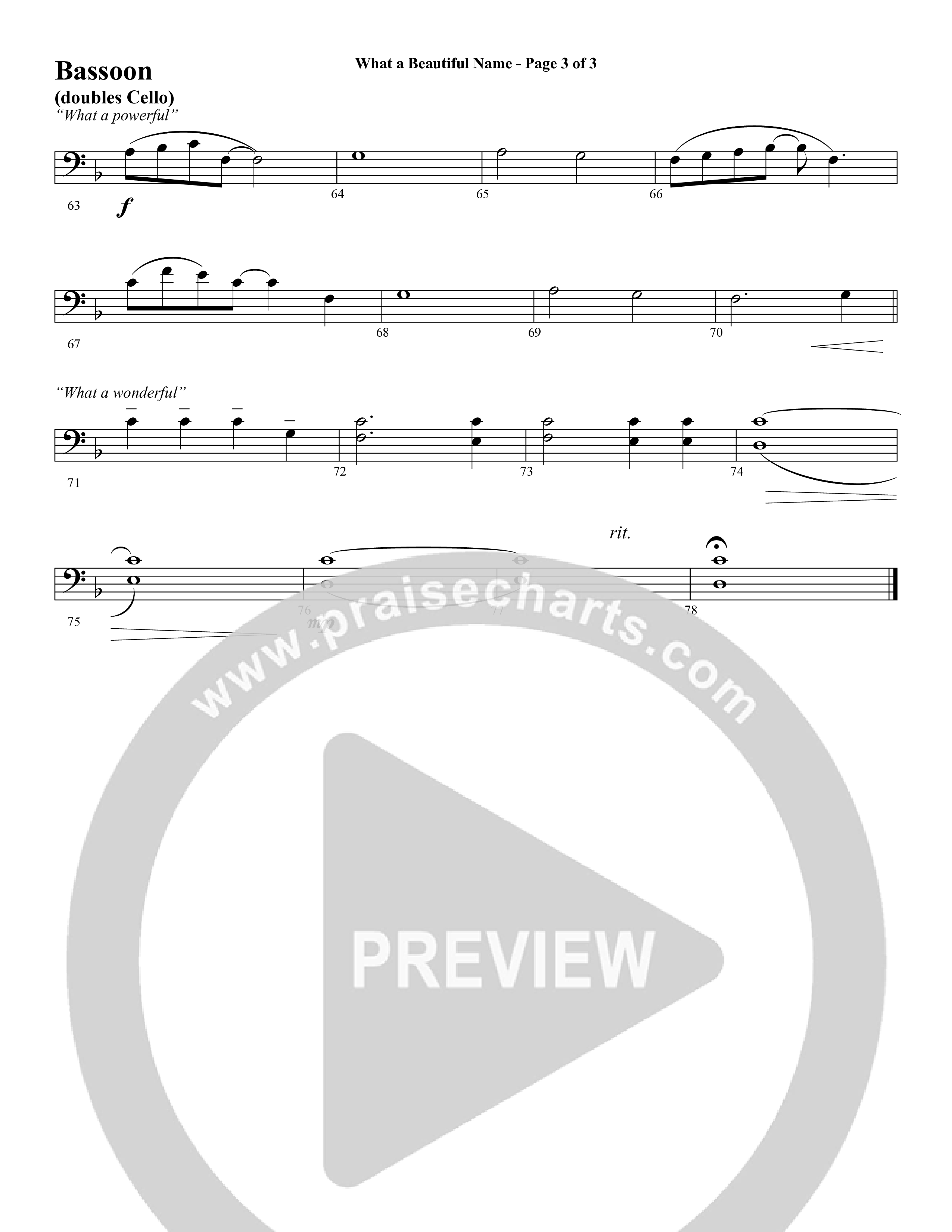 What A Beautiful Name (with O Come Let Us Adore Him) (Choral Anthem SATB) Bassoon (Word Music Choral / Arr. Cliff Duren)