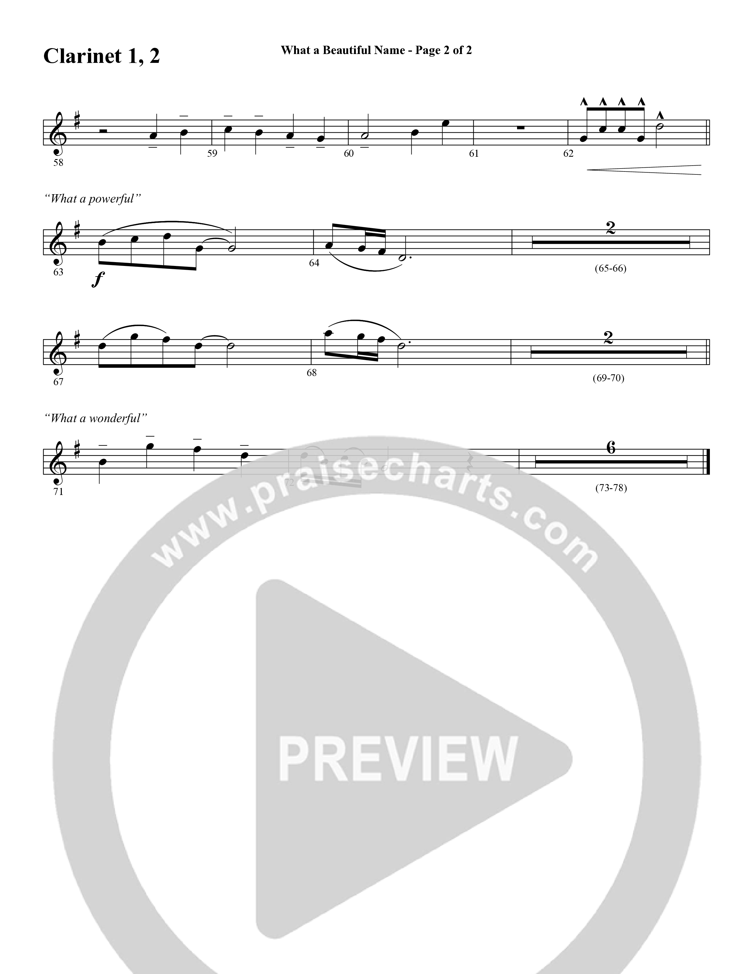 What A Beautiful Name (with O Come Let Us Adore Him) (Choral Anthem SATB) Clarinet 1/2 (Word Music Choral / Arr. Cliff Duren)