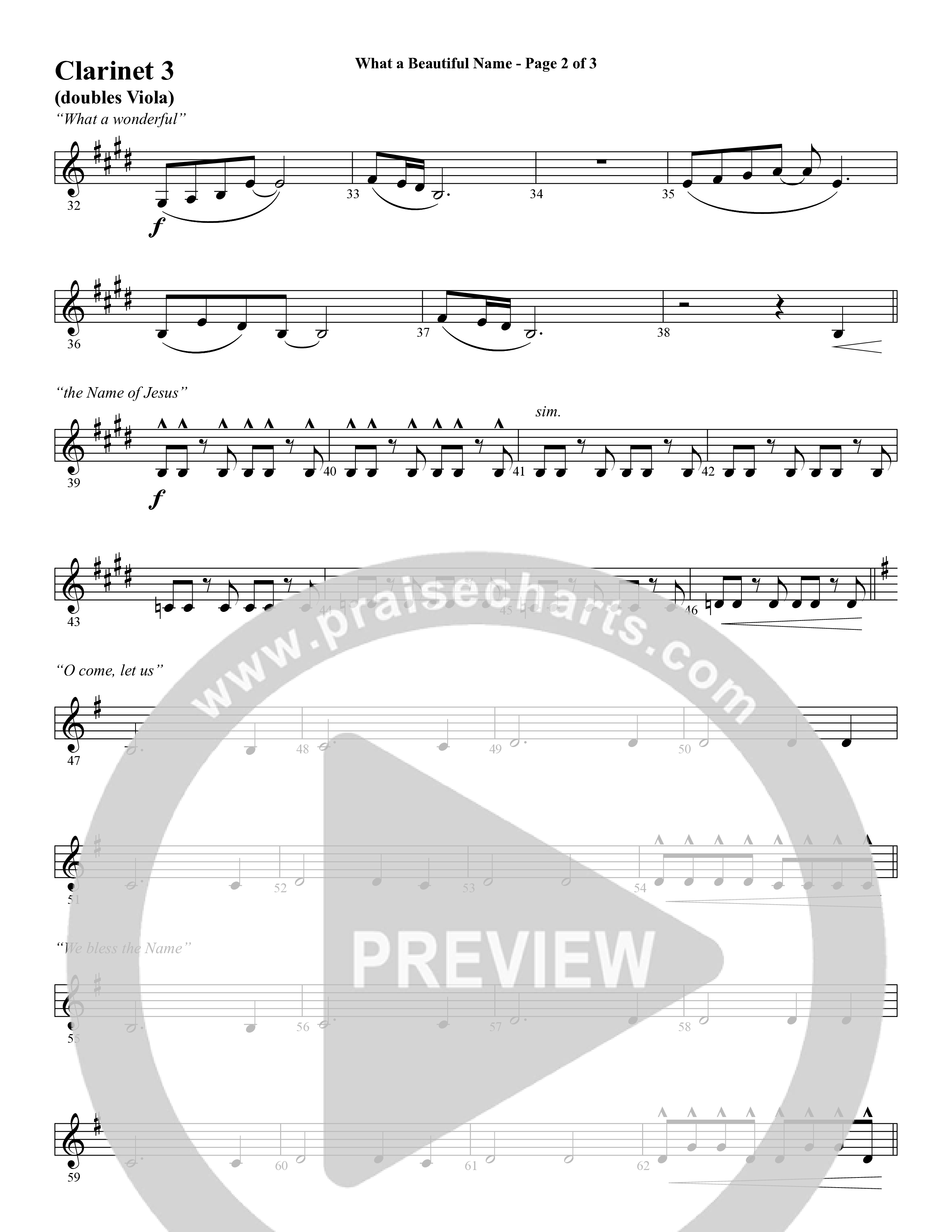 What A Beautiful Name (with O Come Let Us Adore Him) (Choral Anthem SATB) Clarinet 3 (Word Music Choral / Arr. Cliff Duren)