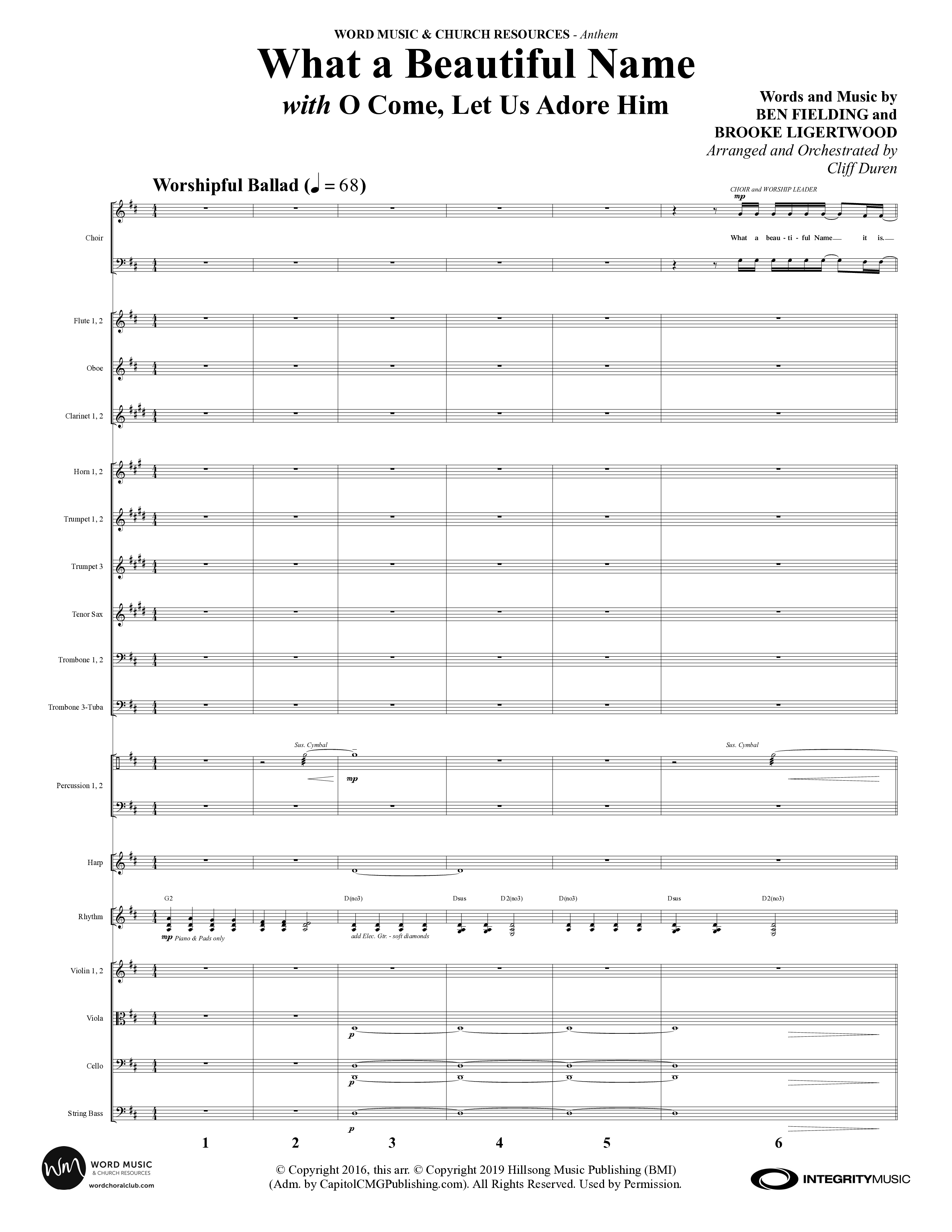 What A Beautiful Name (with O Come Let Us Adore Him) (Choral Anthem SATB) Orchestration (Word Music Choral / Arr. Cliff Duren)