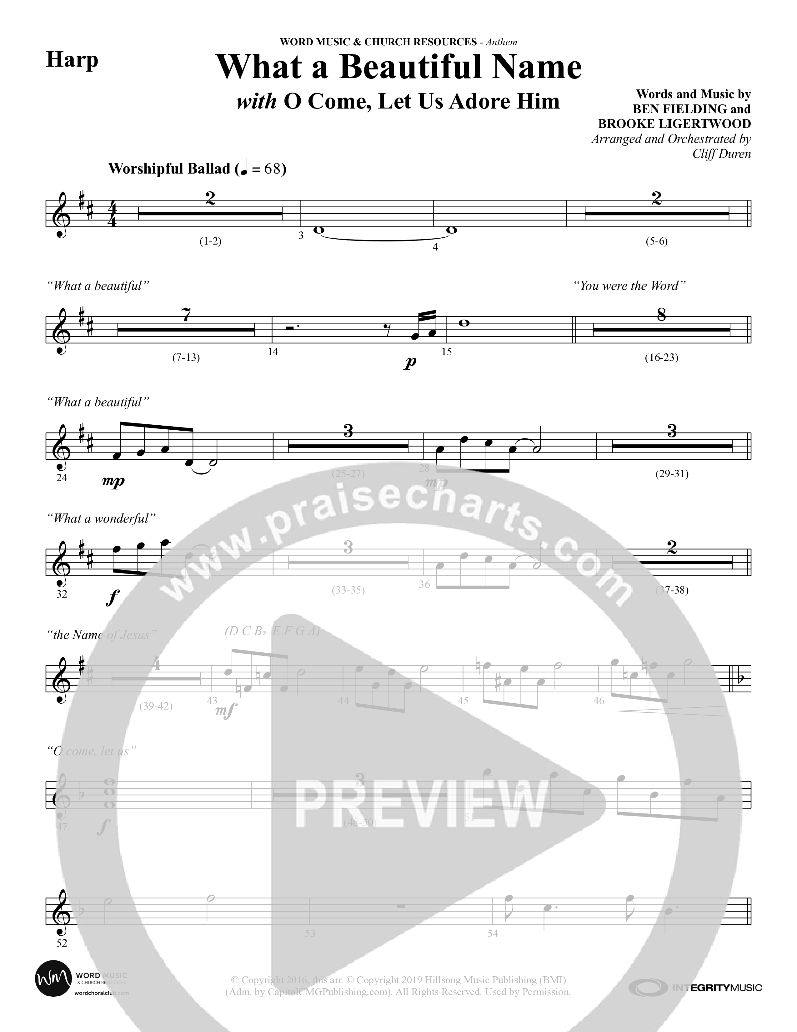 What A Beautiful Name (with O Come Let Us Adore Him) (Choral Anthem SATB) Harp (Word Music Choral / Arr. Cliff Duren)
