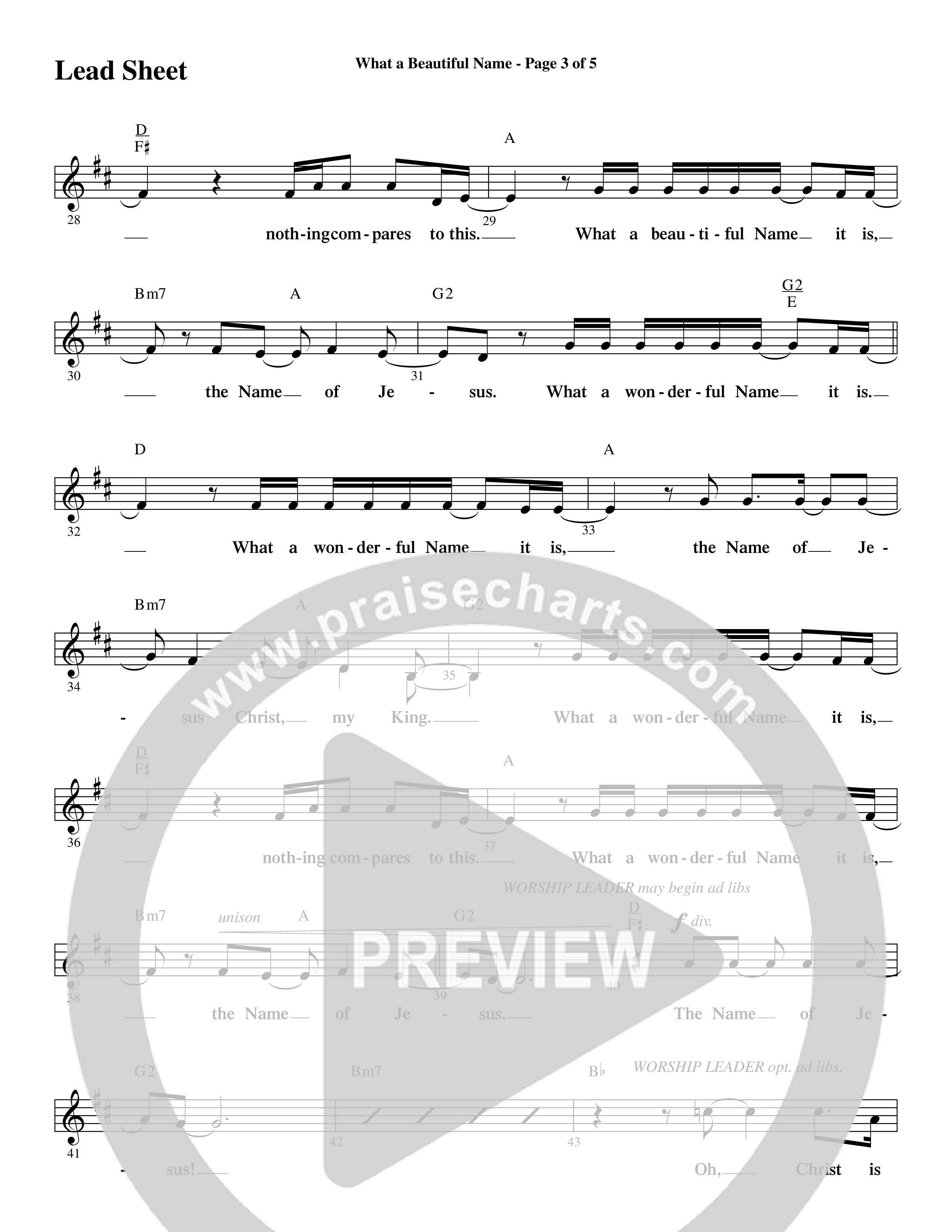 What A Beautiful Name (with O Come Let Us Adore Him) (Choral Anthem SATB) Lead Sheet (Melody) (Word Music Choral / Arr. Cliff Duren)