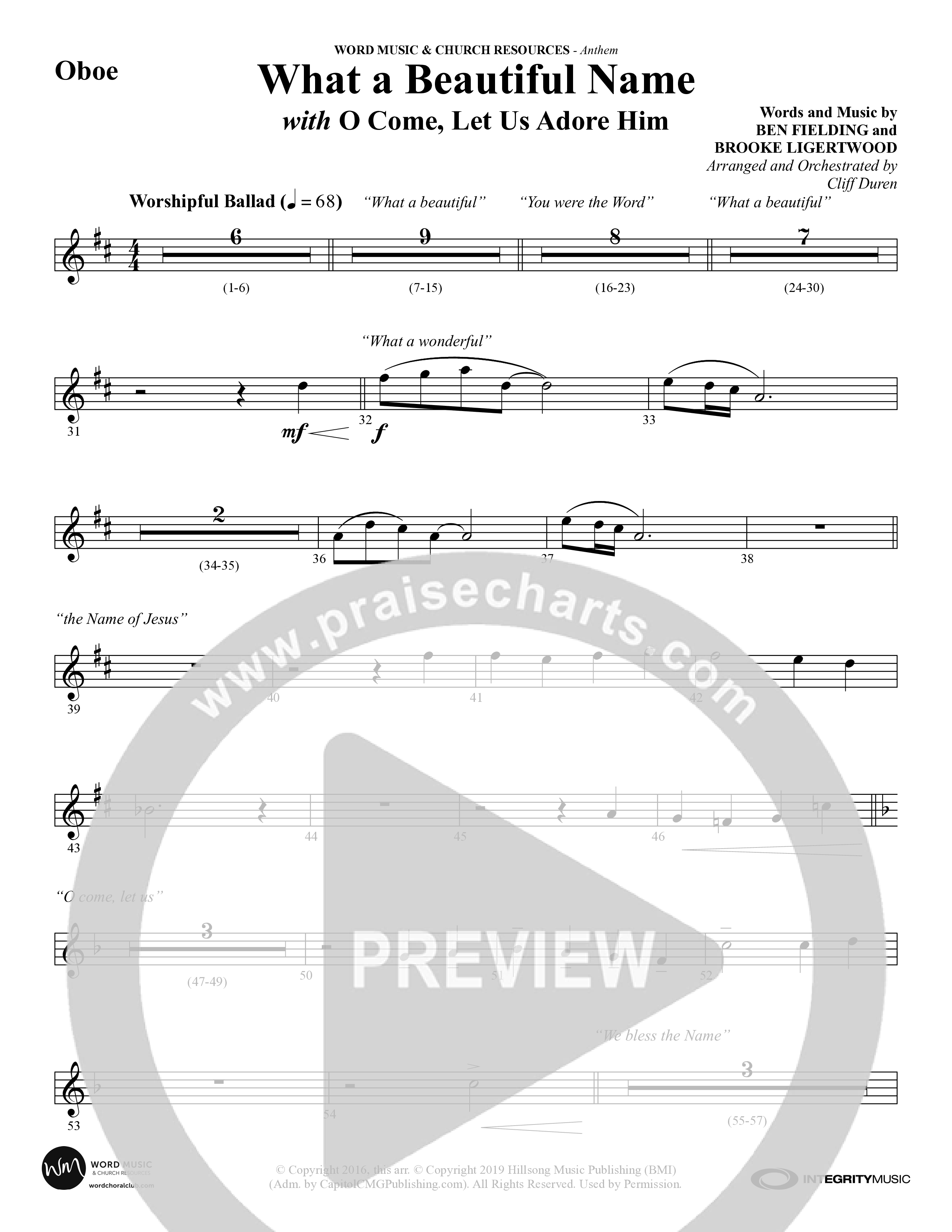 What A Beautiful Name (with O Come Let Us Adore Him) (Choral Anthem SATB) Oboe (Word Music Choral / Arr. Cliff Duren)