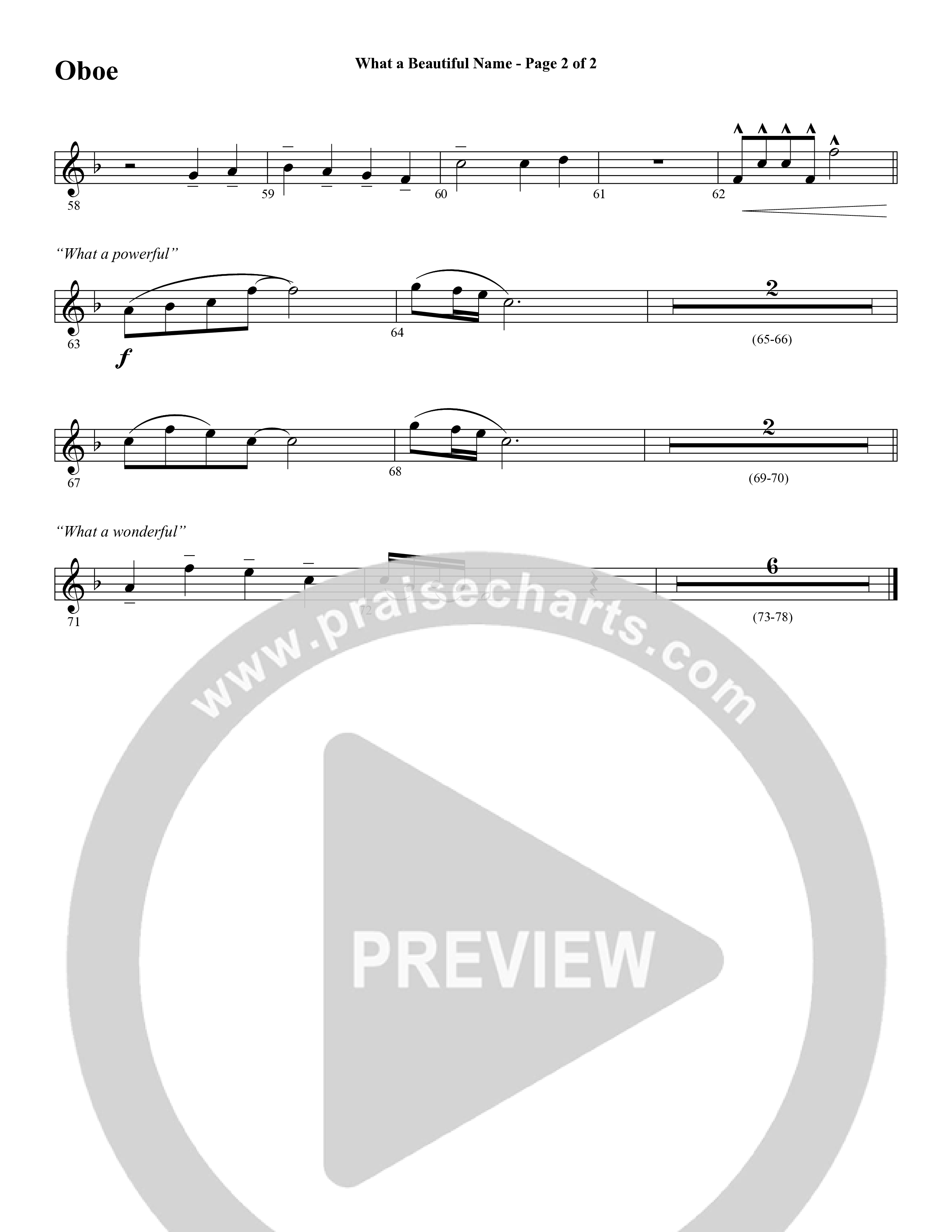 What A Beautiful Name (with O Come Let Us Adore Him) (Choral Anthem SATB) Oboe (Word Music Choral / Arr. Cliff Duren)