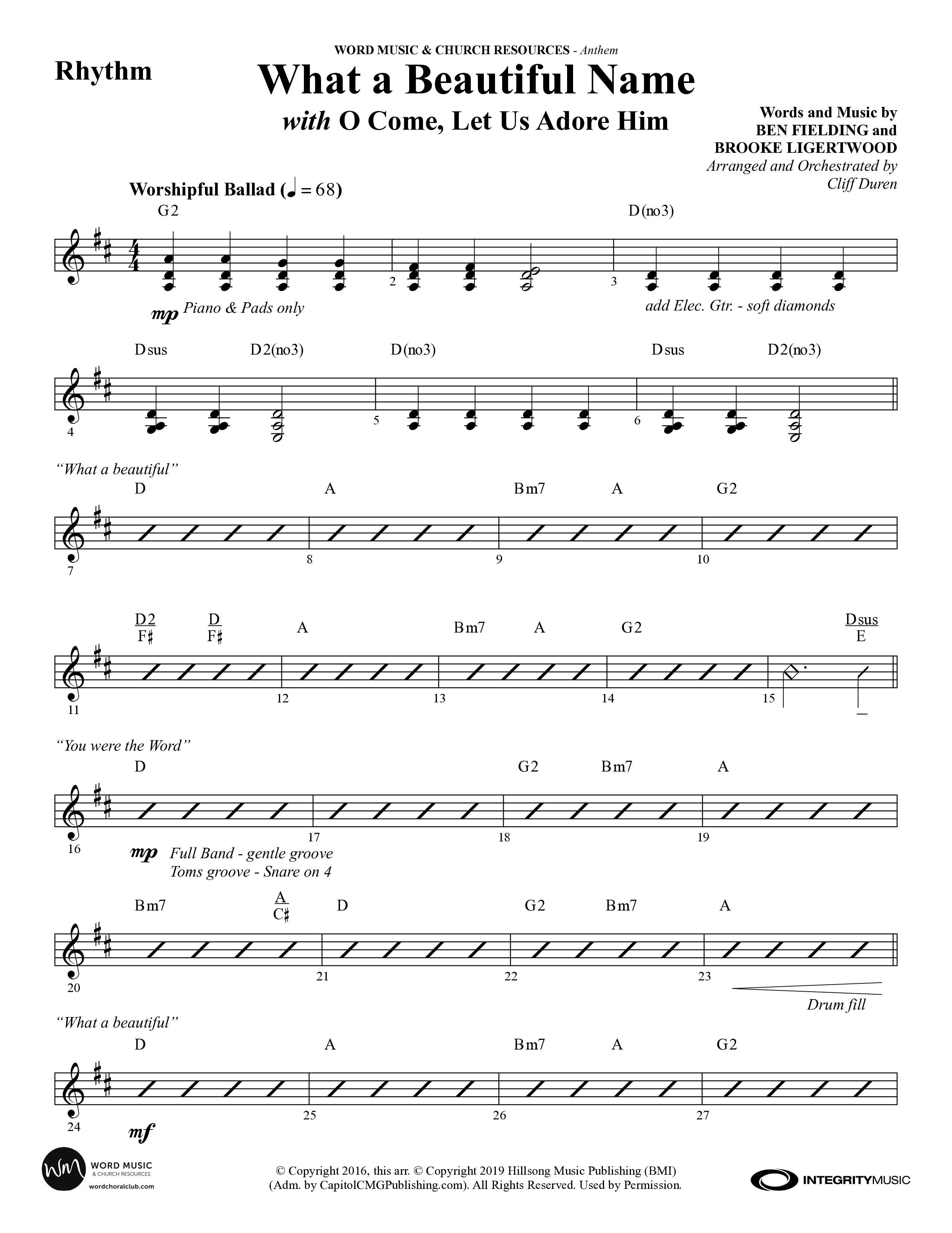 What A Beautiful Name (with O Come Let Us Adore Him) (Choral Anthem SATB) Rhythm Chart (Word Music Choral / Arr. Cliff Duren)
