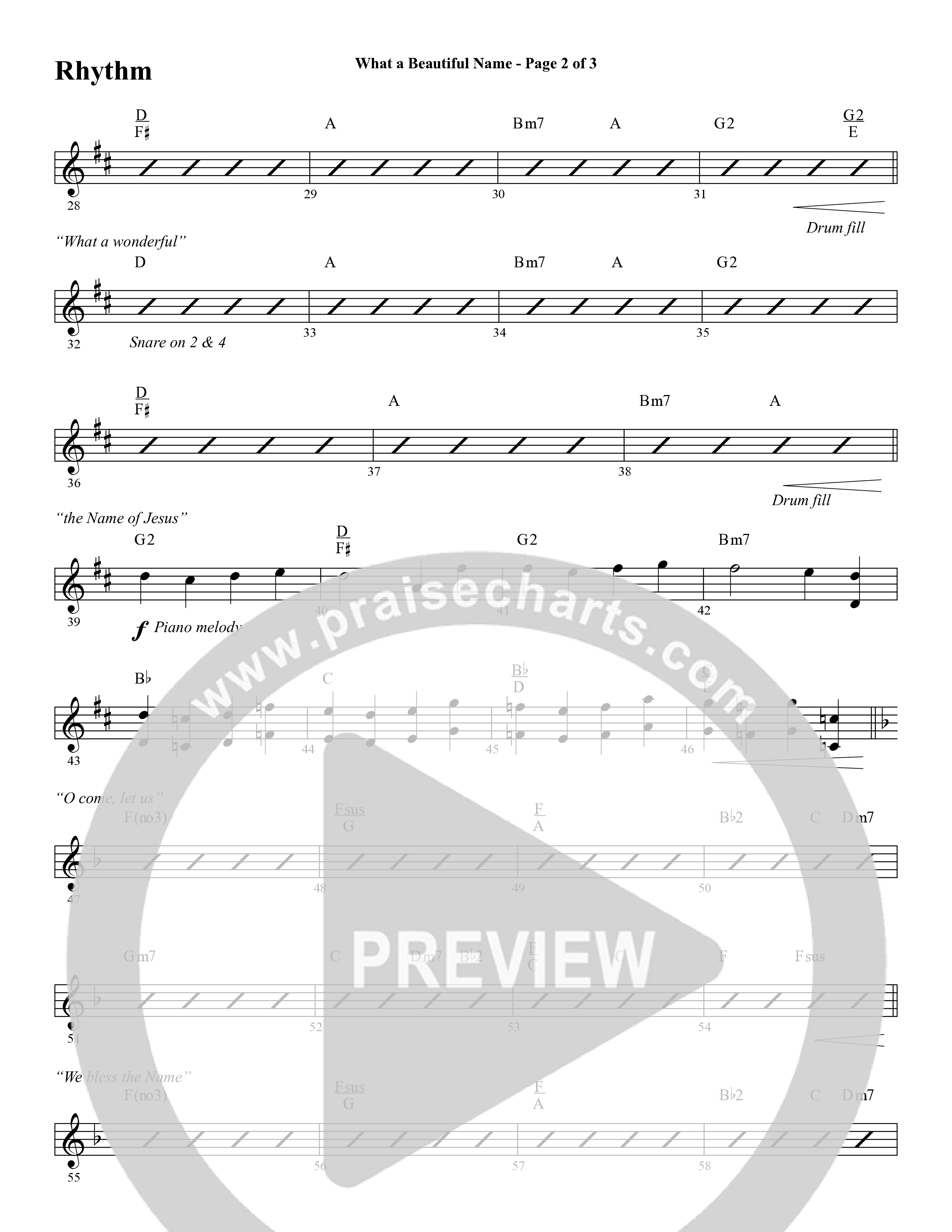 What A Beautiful Name (with O Come Let Us Adore Him) (Choral Anthem SATB) Rhythm Chart (Word Music Choral / Arr. Cliff Duren)