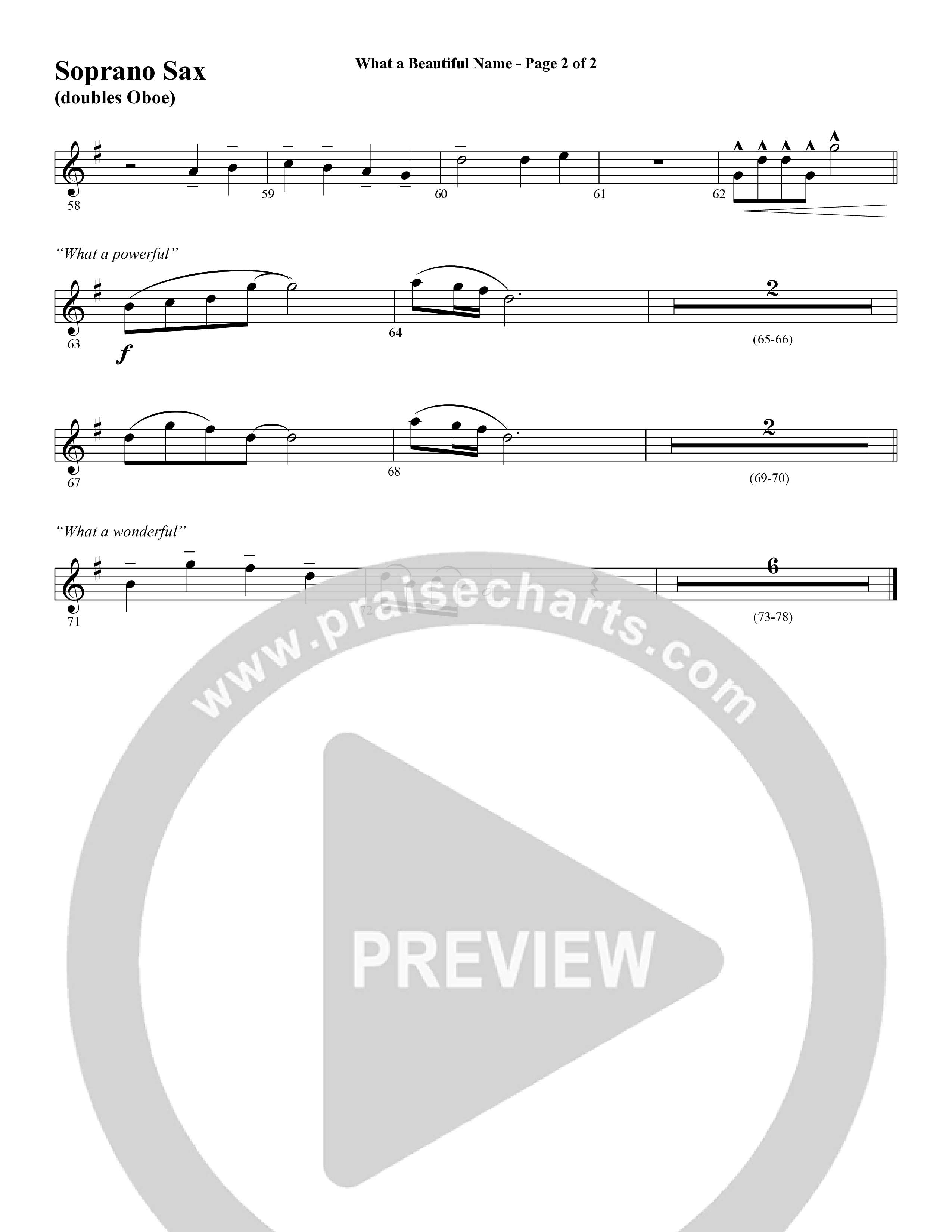 What A Beautiful Name (with O Come Let Us Adore Him) (Choral Anthem SATB) Soprano Sax (Word Music Choral / Arr. Cliff Duren)