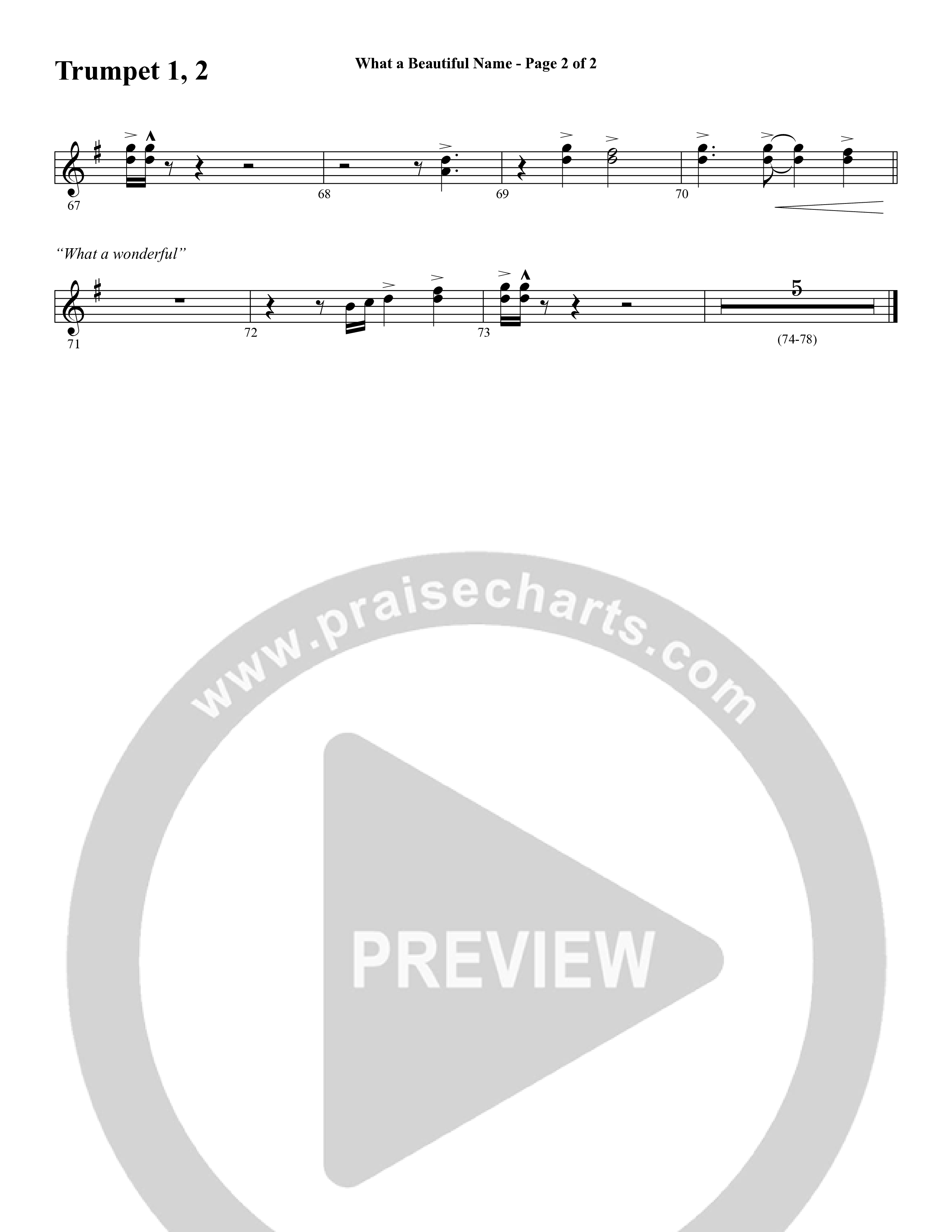 What A Beautiful Name (with O Come Let Us Adore Him) (Choral Anthem SATB) Trumpet 1,2 (Word Music Choral / Arr. Cliff Duren)