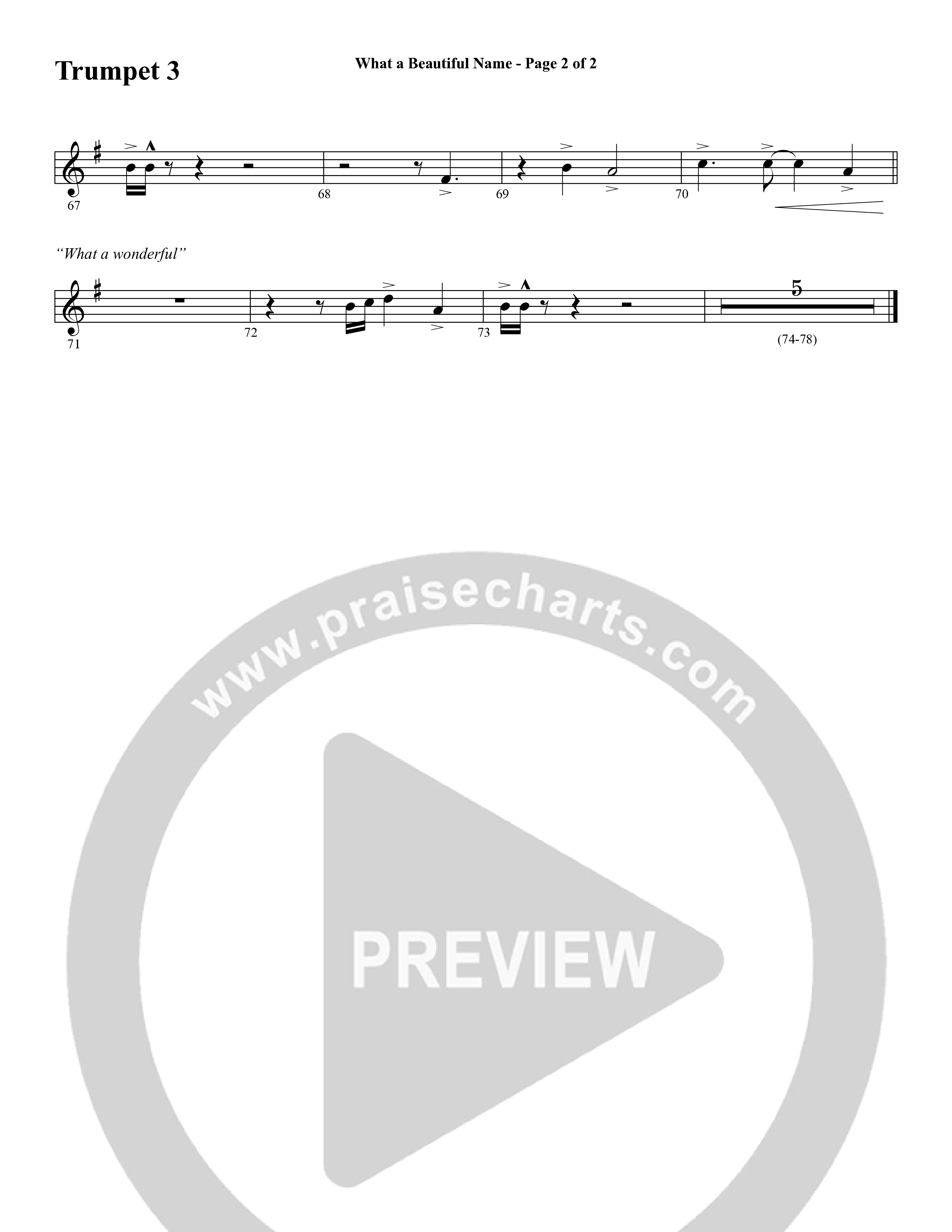 What A Beautiful Name (with O Come Let Us Adore Him) (Choral Anthem SATB) Trumpet 3 (Word Music Choral / Arr. Cliff Duren)