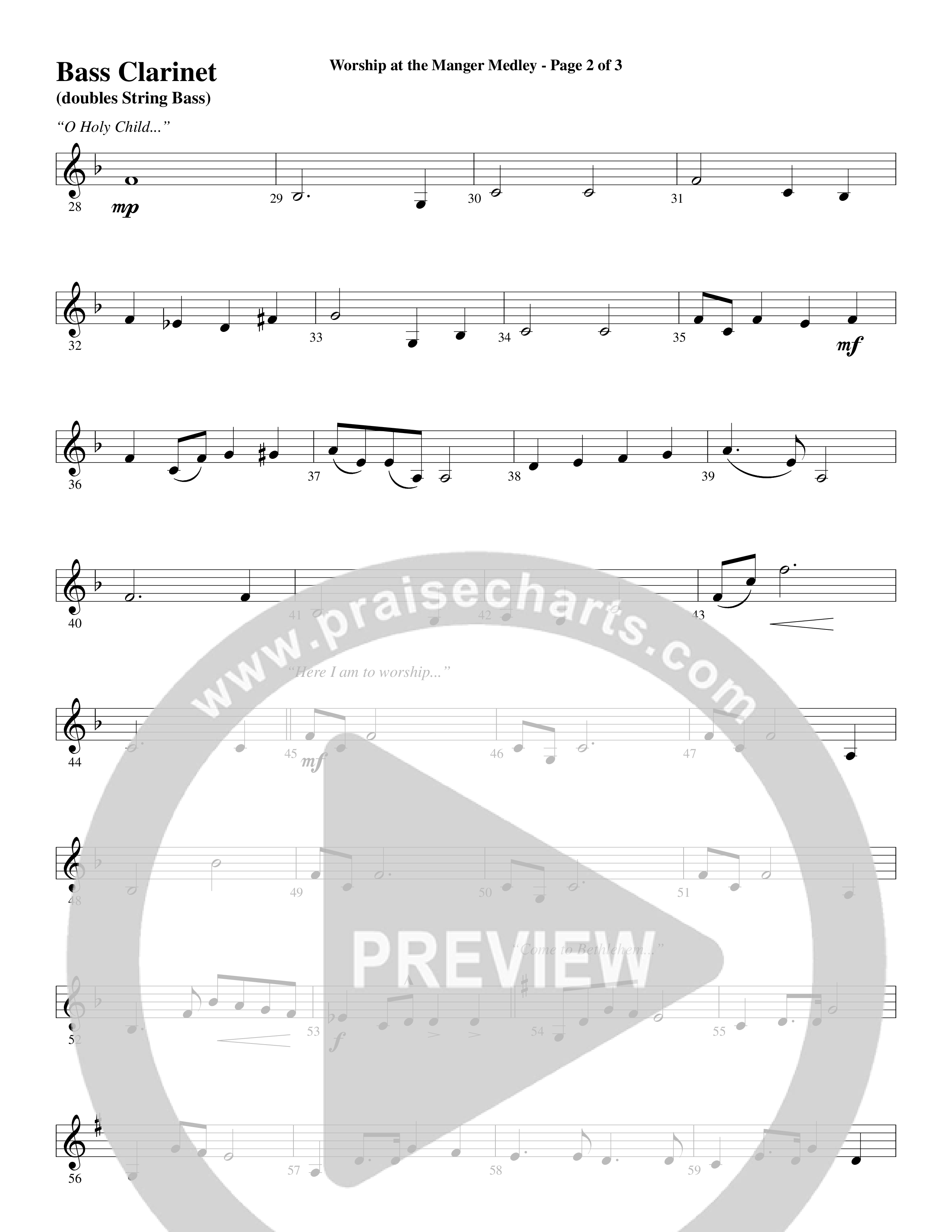 Worship At The Manger Medley (with Three Traditional Carols) (Choral Anthem SATB) Bass Clarinet (Word Music Choral / Arr. Marty Parks)
