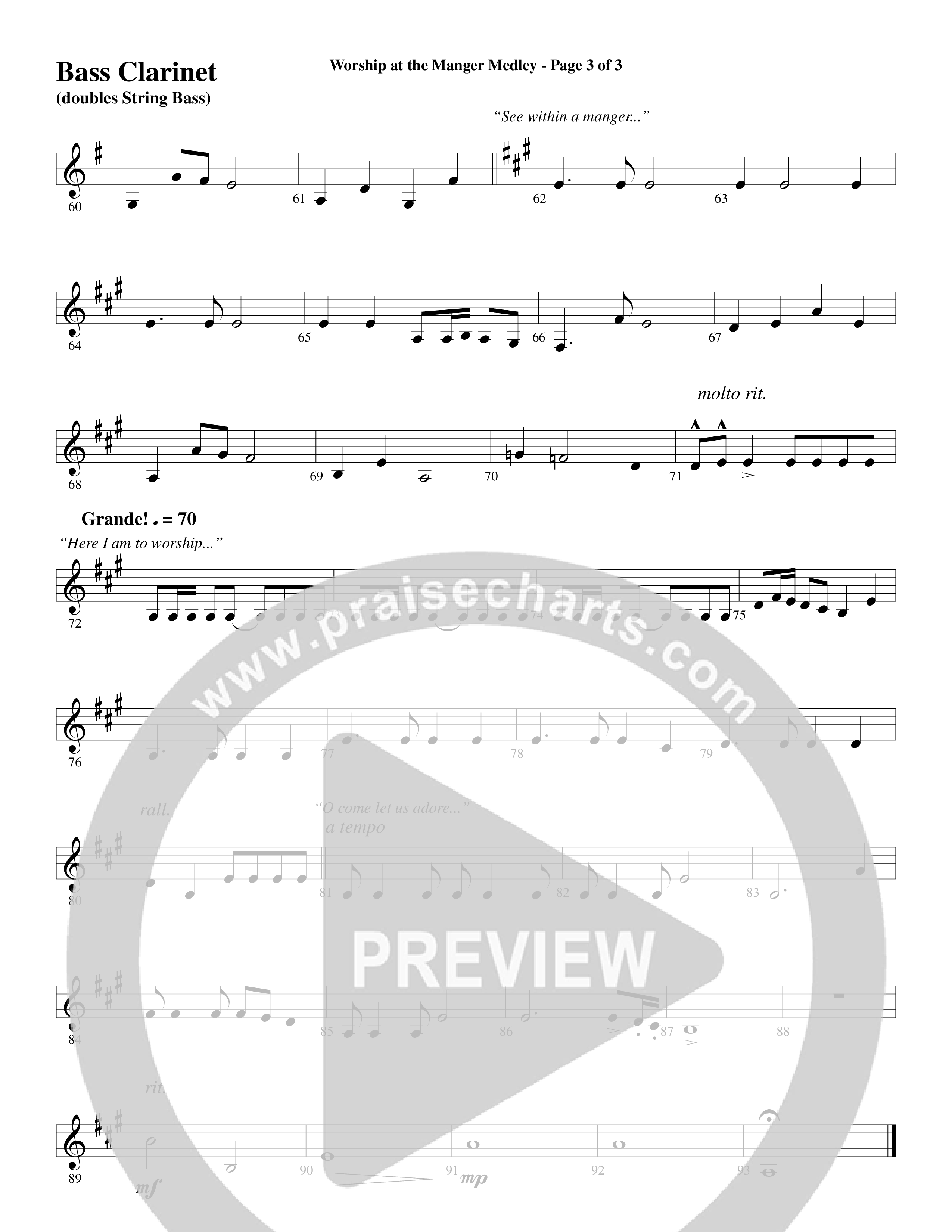 Worship At The Manger Medley (with Three Traditional Carols) (Choral Anthem SATB) Bass Clarinet (Word Music Choral / Arr. Marty Parks)