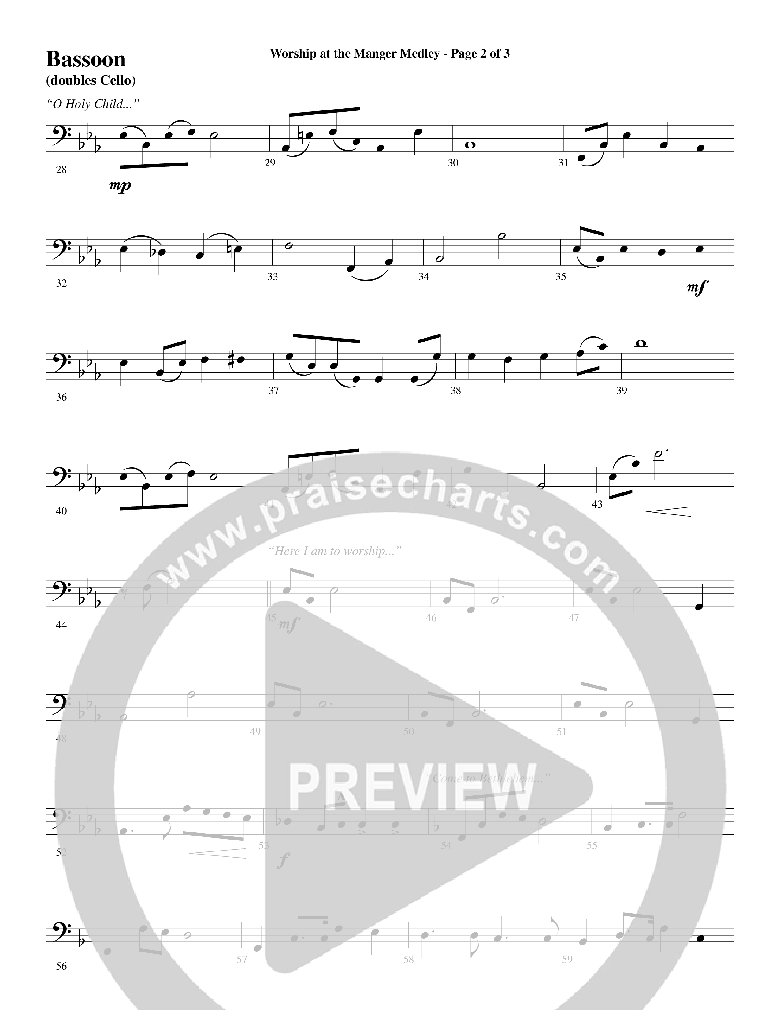 Worship At The Manger Medley (with Three Traditional Carols) (Choral Anthem SATB) Bassoon (Word Music Choral / Arr. Marty Parks)