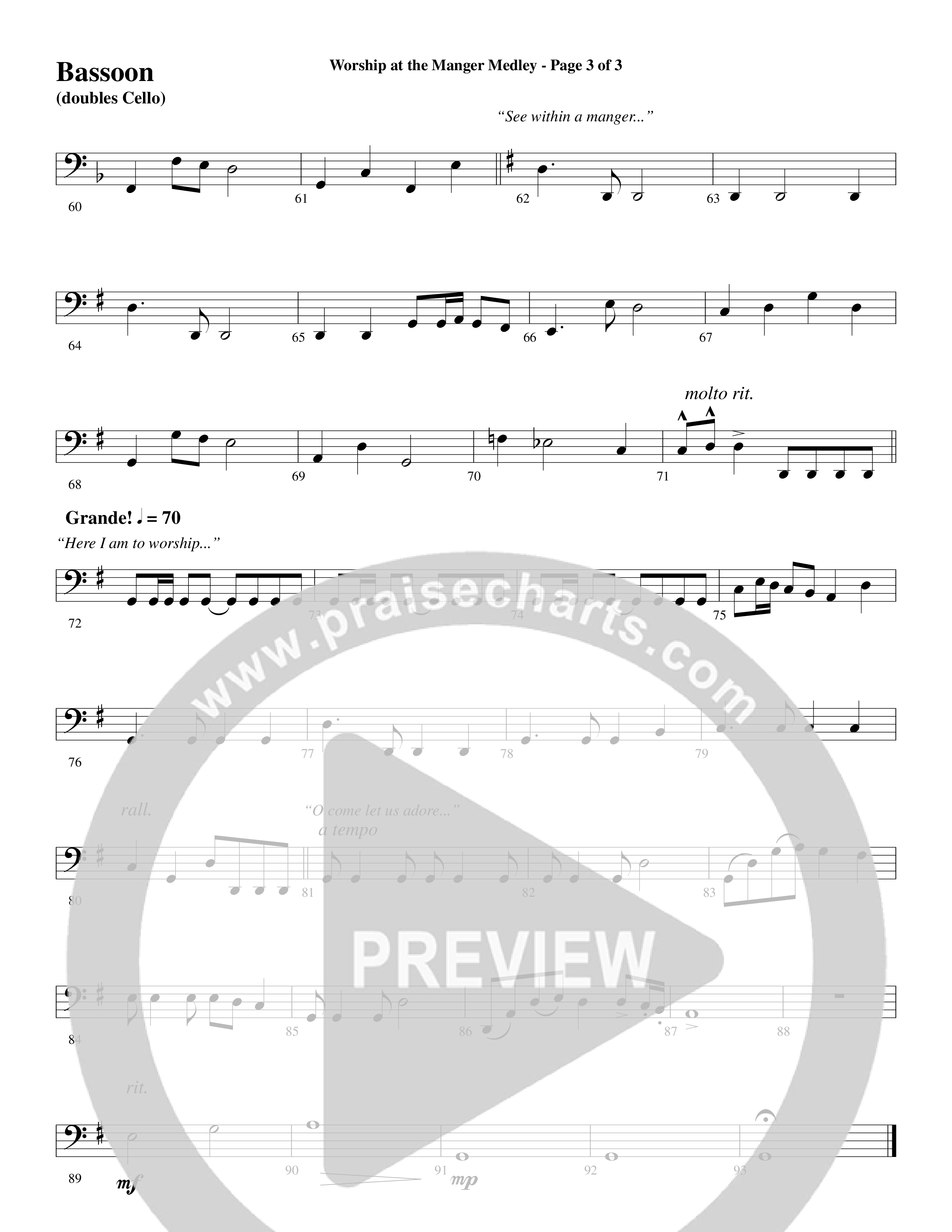 Worship At The Manger Medley (with Three Traditional Carols) (Choral Anthem SATB) Bassoon (Word Music Choral / Arr. Marty Parks)