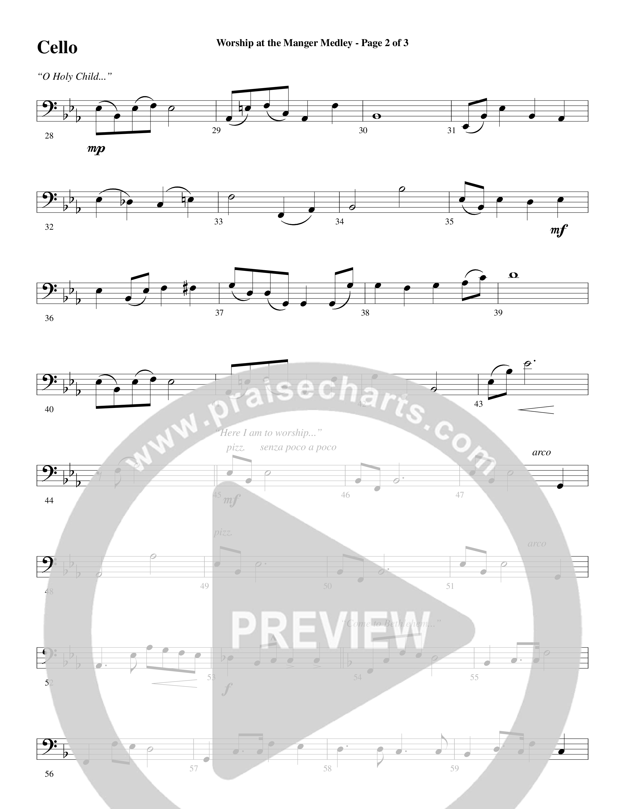 Worship At The Manger Medley (with Three Traditional Carols) (Choral Anthem SATB) Cello (Word Music Choral / Arr. Marty Parks)