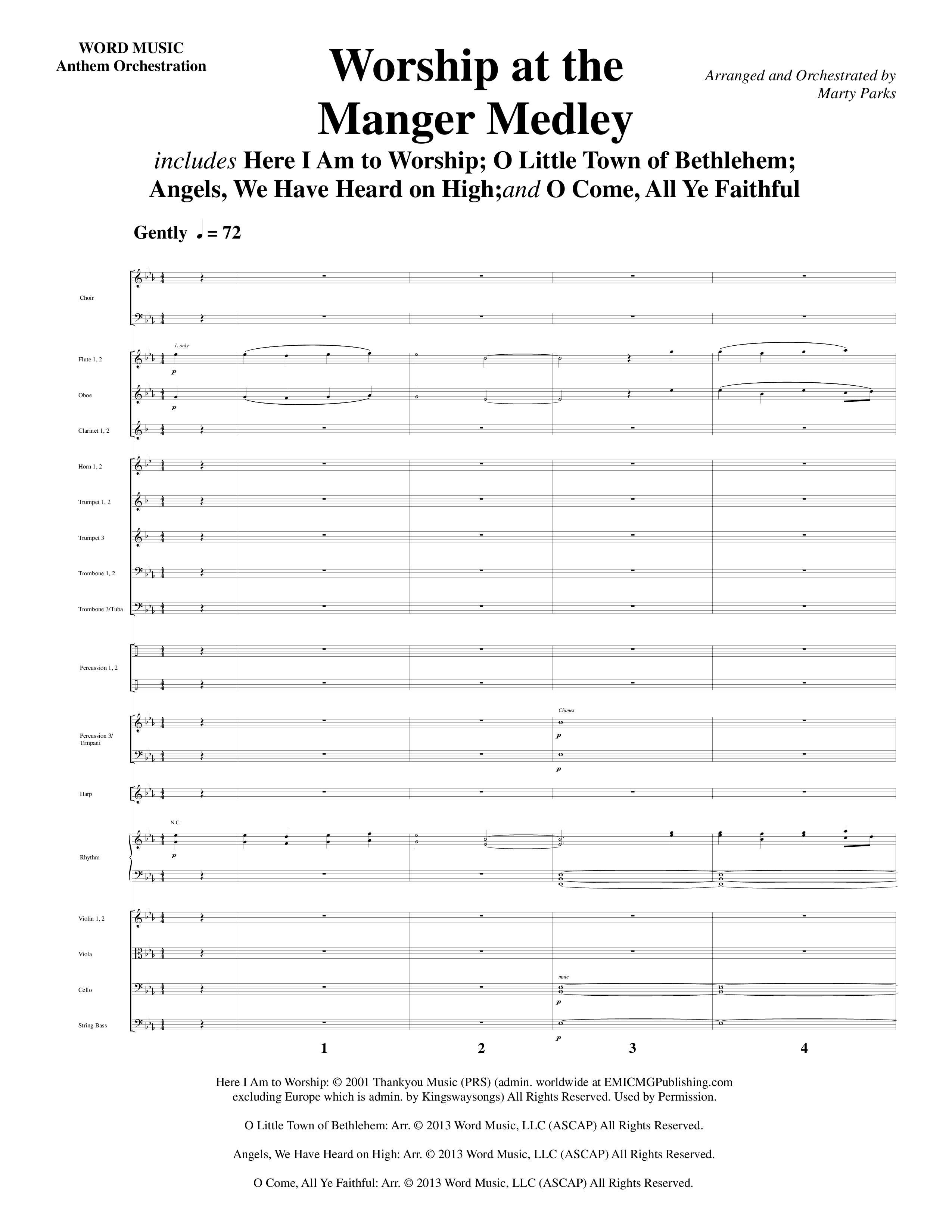 Worship At The Manger Medley (with Three Traditional Carols) (Choral Anthem SATB) Orchestration (Word Music Choral / Arr. Marty Parks)