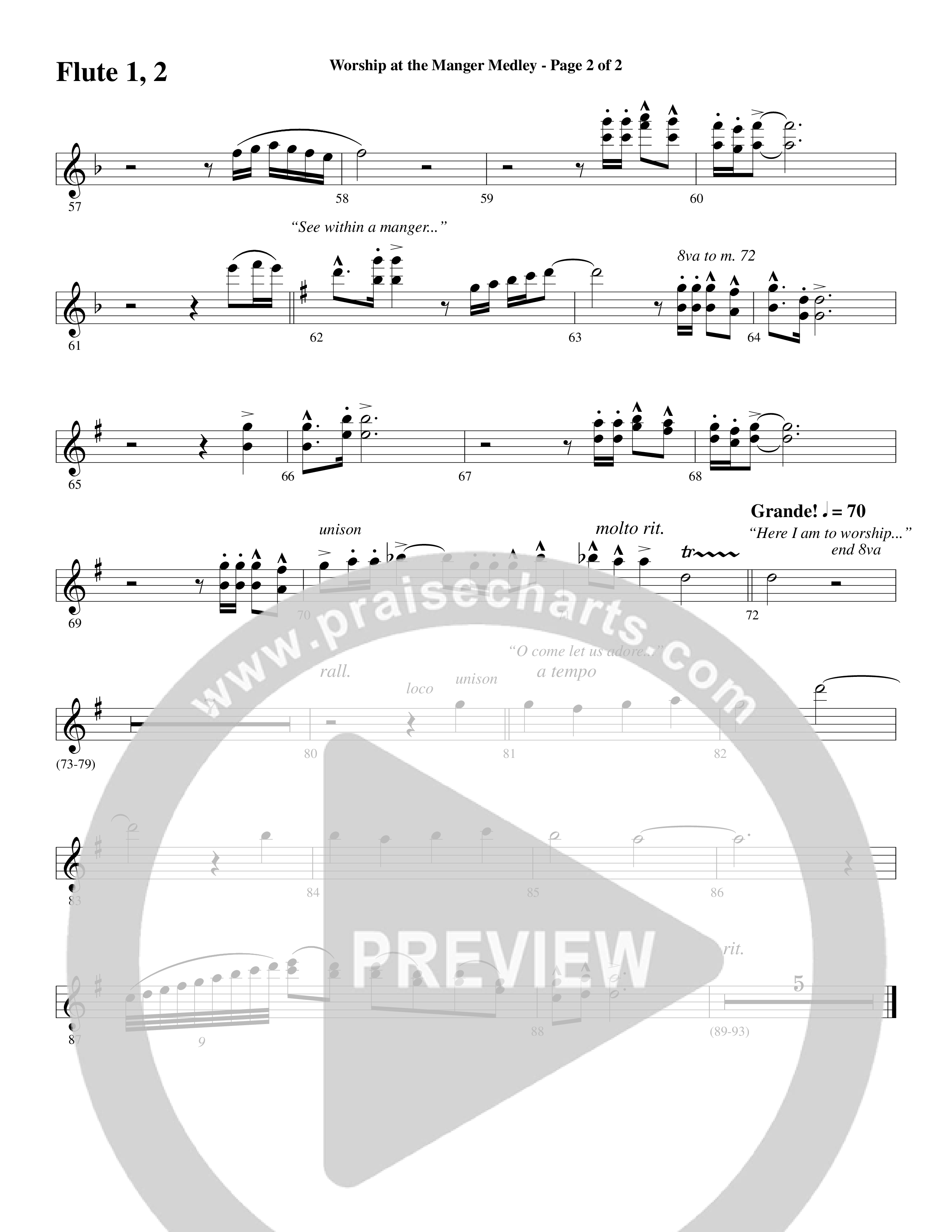 Worship At The Manger Medley (with Three Traditional Carols) (Choral Anthem SATB) Flute 1/2 (Word Music Choral / Arr. Marty Parks)