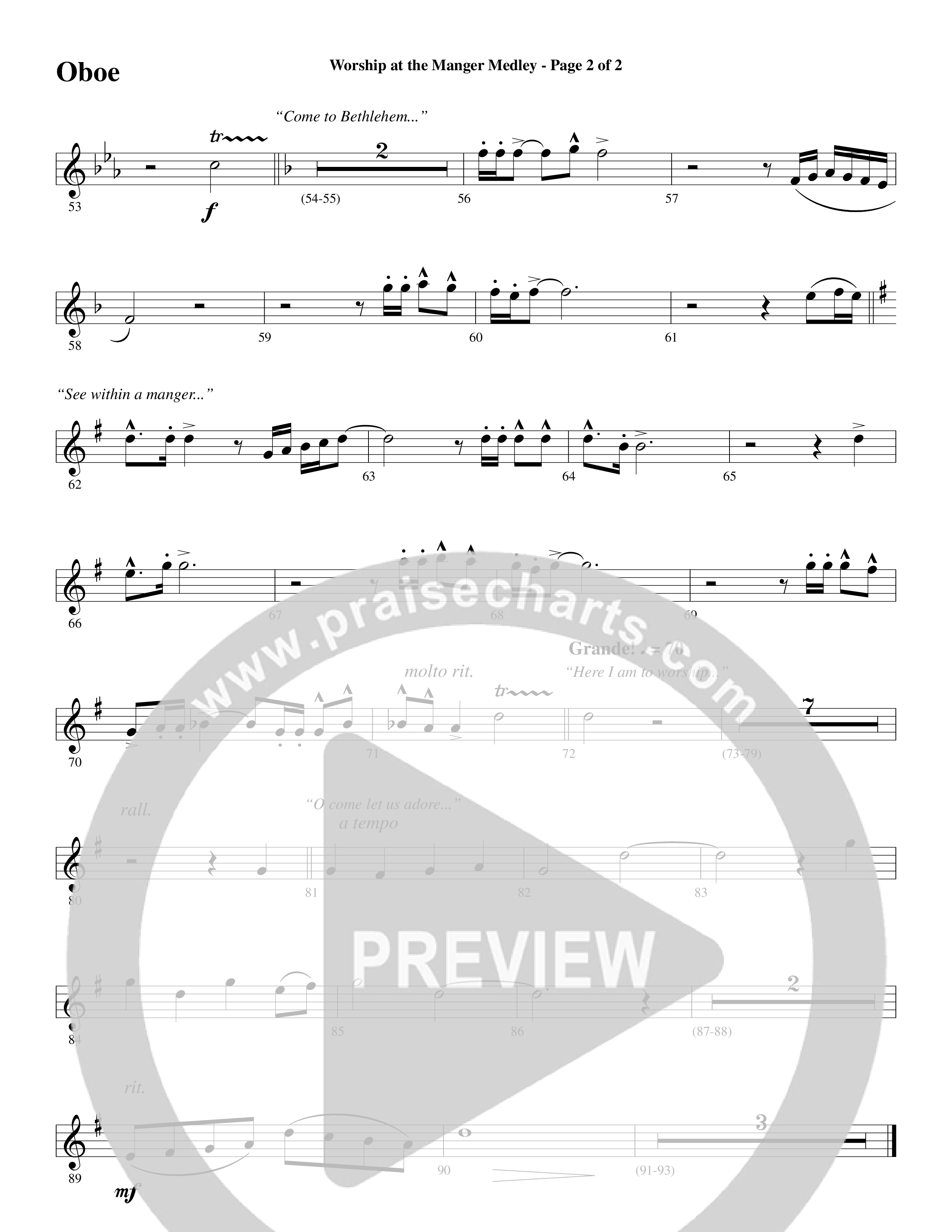 Worship At The Manger Medley (with Three Traditional Carols) (Choral Anthem SATB) Oboe (Word Music Choral / Arr. Marty Parks)