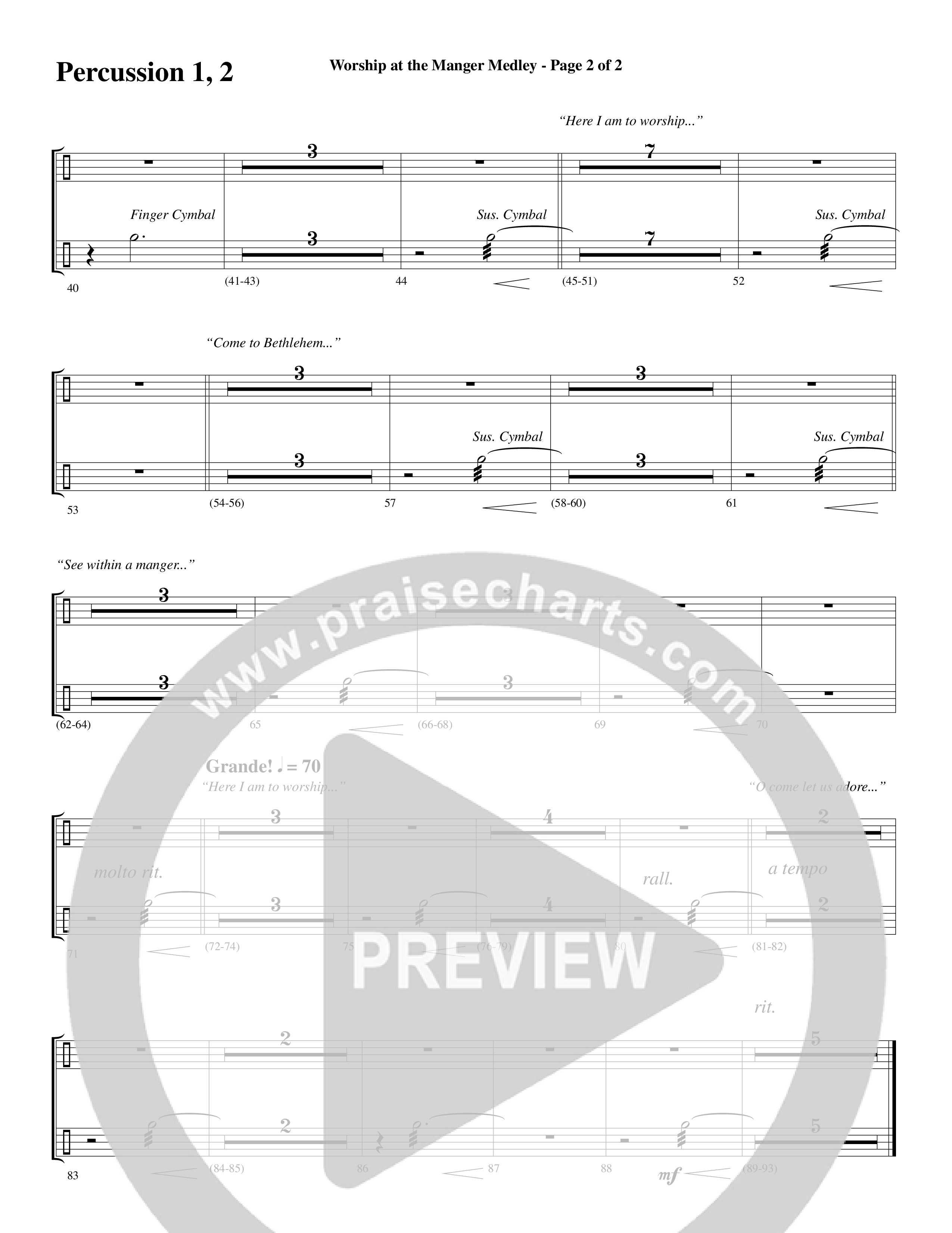 Worship At The Manger Medley (with Three Traditional Carols) (Choral Anthem SATB) Percussion (Word Music Choral / Arr. Marty Parks)