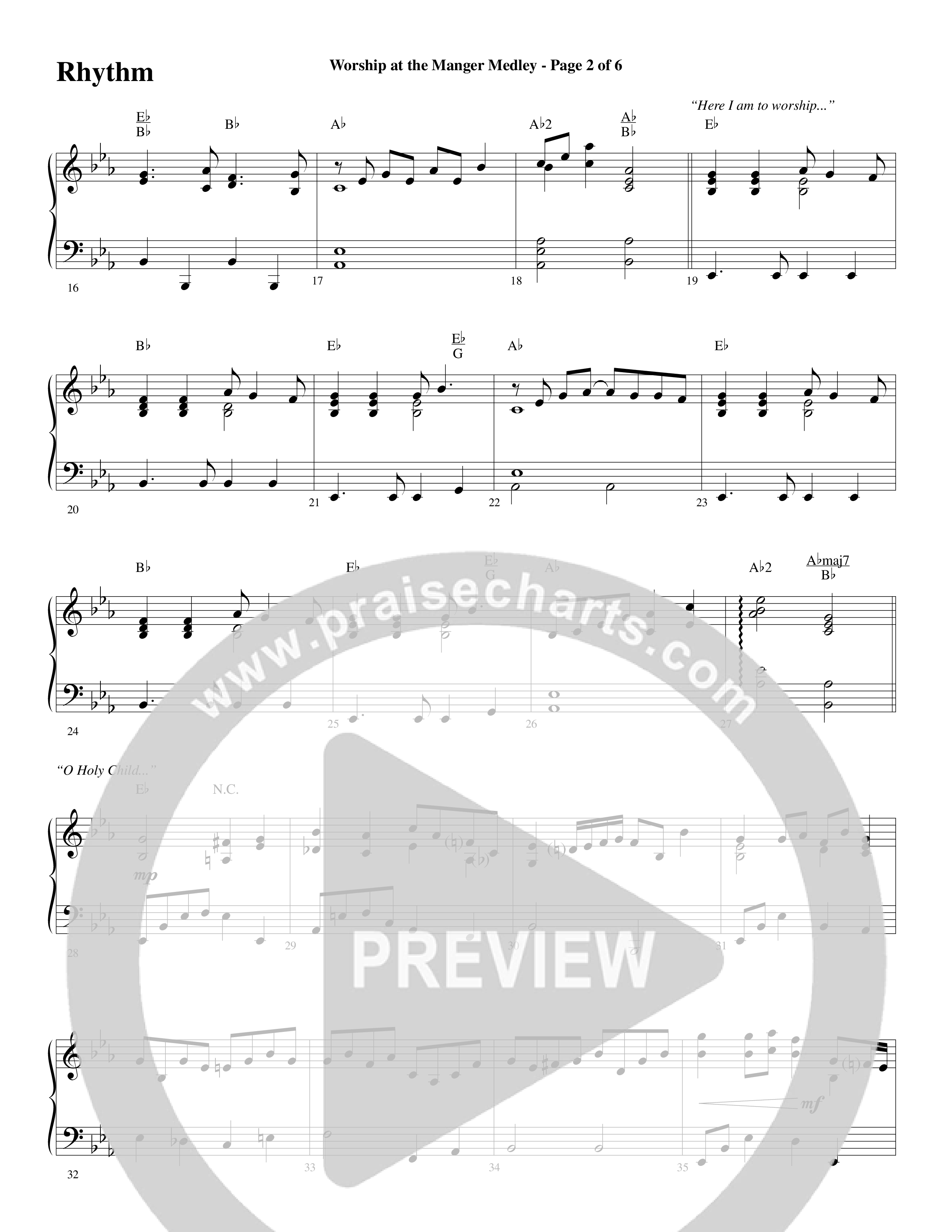 Worship At The Manger Medley (with Three Traditional Carols) (Choral Anthem SATB) Rhythm Chart (Word Music Choral / Arr. Marty Parks)