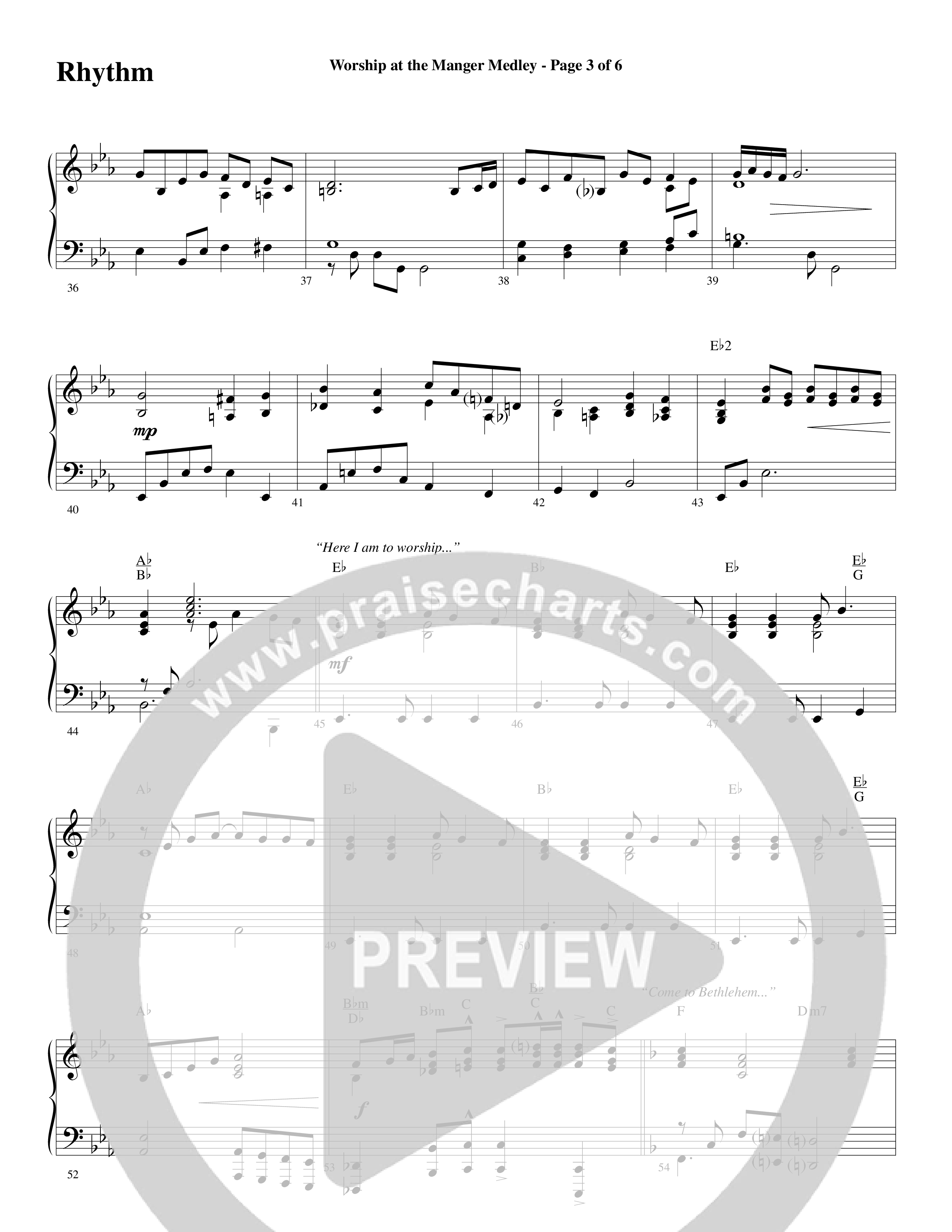 Worship At The Manger Medley (with Three Traditional Carols) (Choral Anthem SATB) Rhythm Chart (Word Music Choral / Arr. Marty Parks)