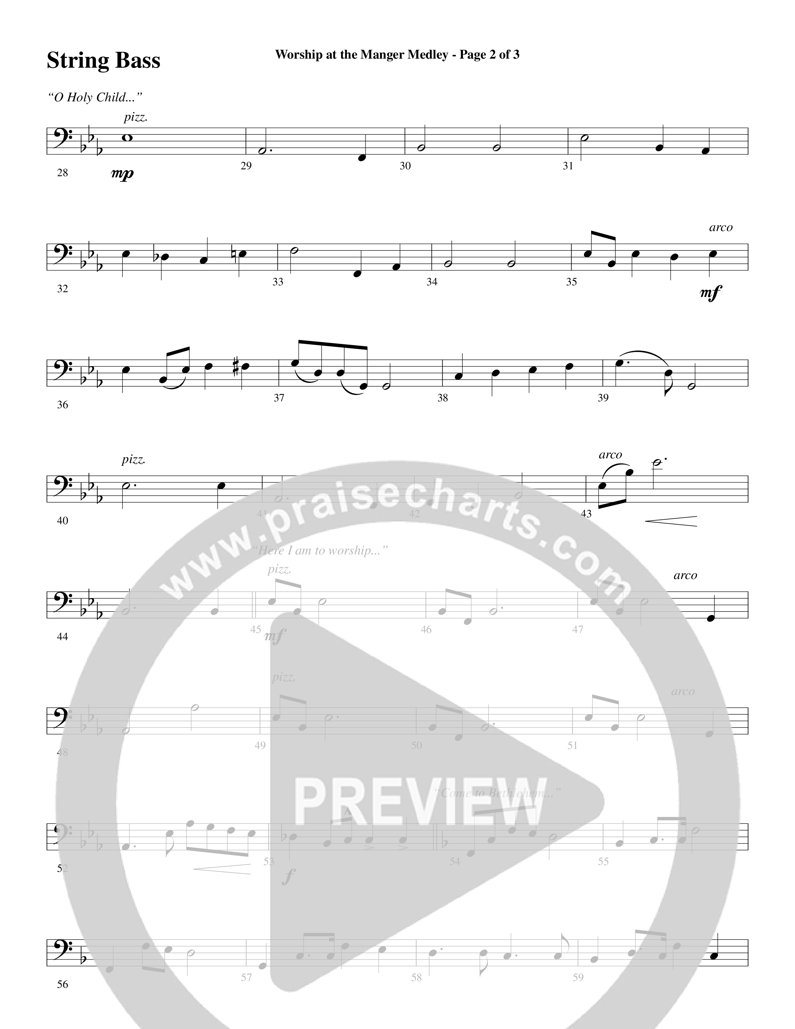 Worship At The Manger Medley (with Three Traditional Carols) (Choral Anthem SATB) String Bass (Word Music Choral / Arr. Marty Parks)