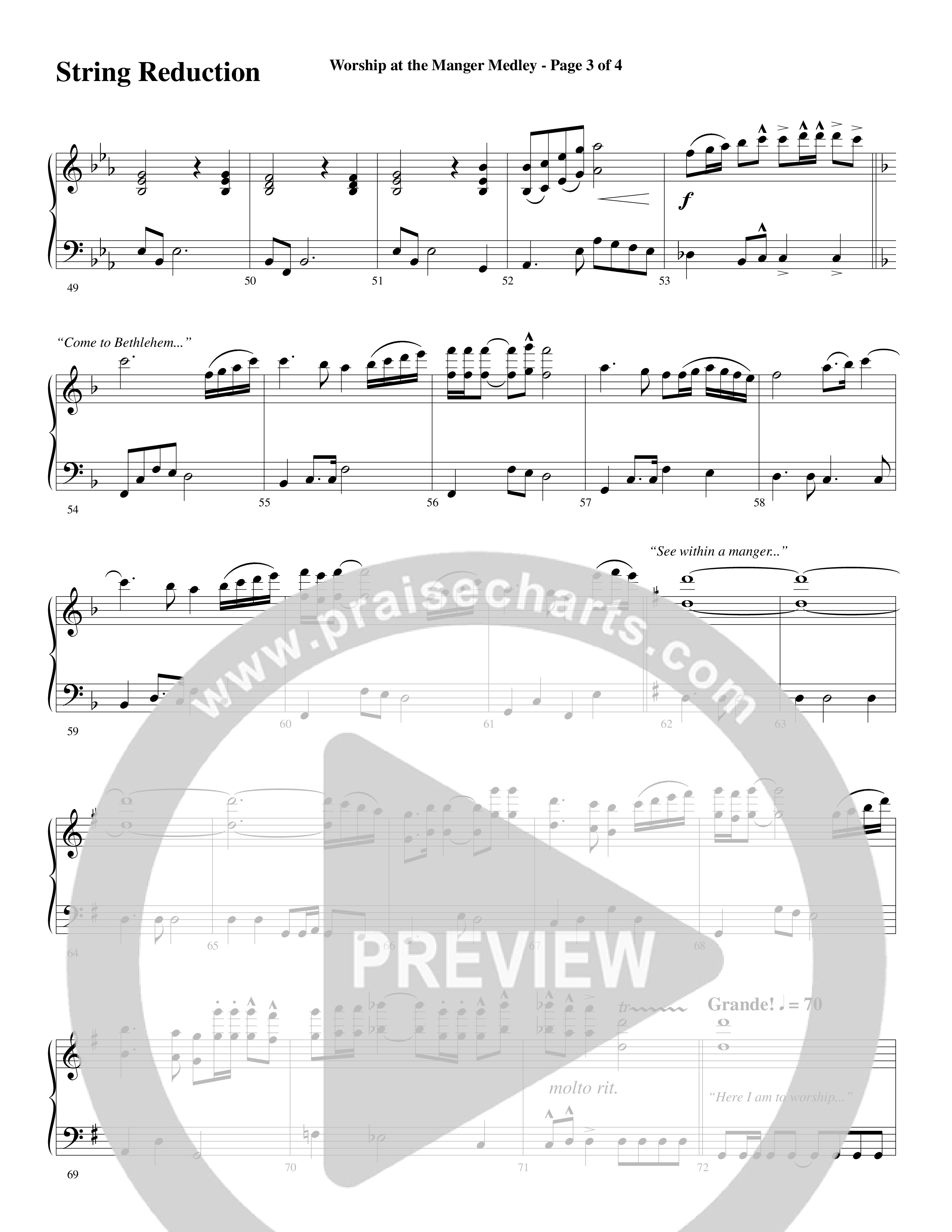 Worship At The Manger Medley (with Three Traditional Carols) (Choral Anthem SATB) String Reduction (Word Music Choral / Arr. Marty Parks)