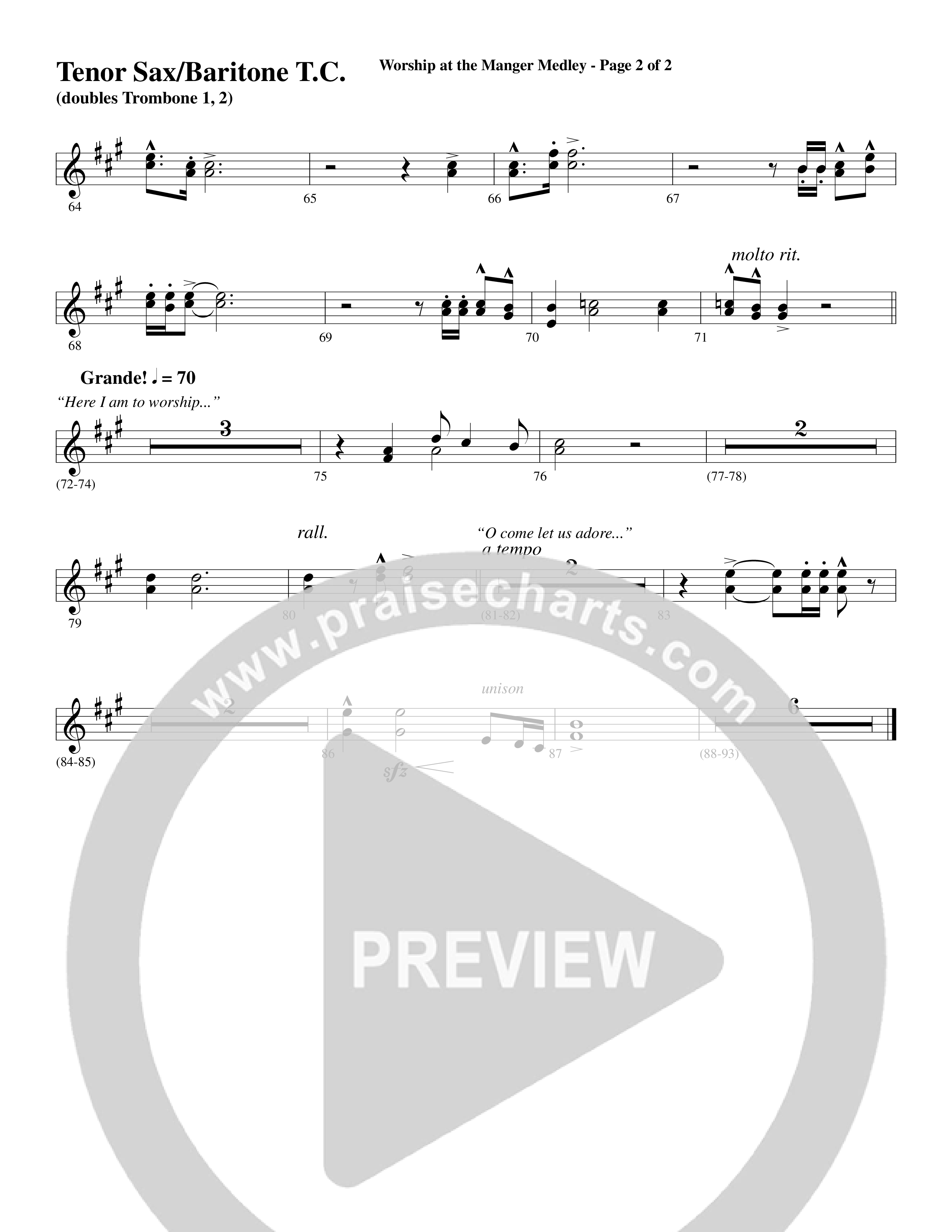 Worship At The Manger Medley (with Three Traditional Carols) (Choral Anthem SATB) Tenor Sax/Baritone T.C. (Word Music Choral / Arr. Marty Parks)