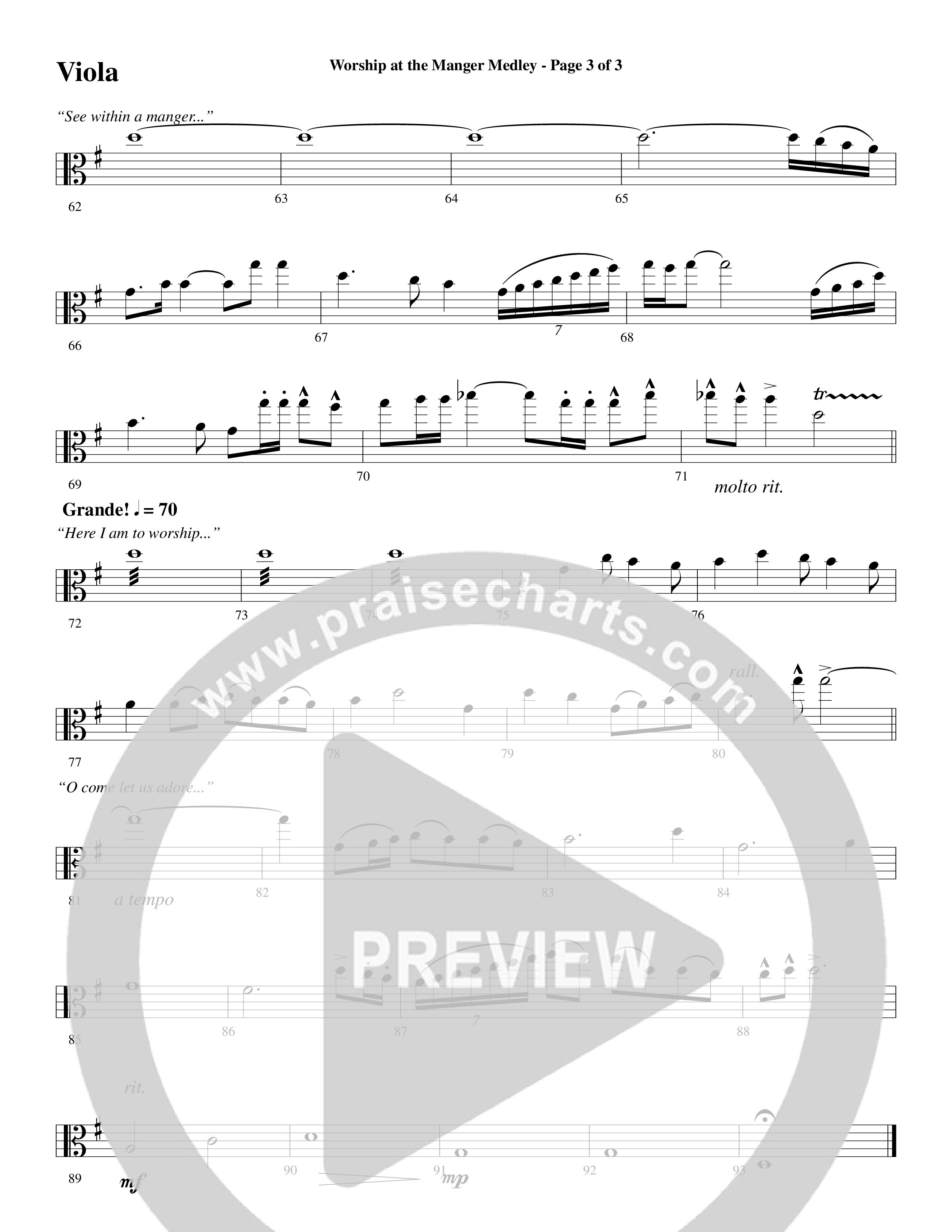 Worship At The Manger Medley (with Three Traditional Carols) (Choral Anthem SATB) Viola (Word Music Choral / Arr. Marty Parks)