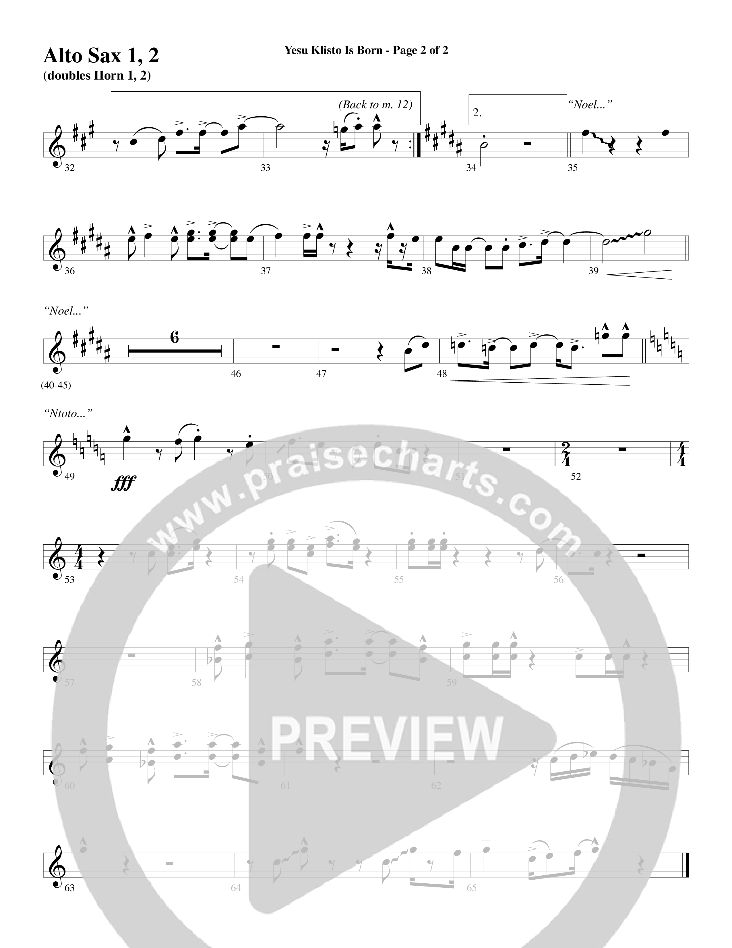 Yesu Klisto Is Born Alto Sax 1/2 (Word Music Choral / Arr. Gary Rhodes / Orch. Don Marsh)