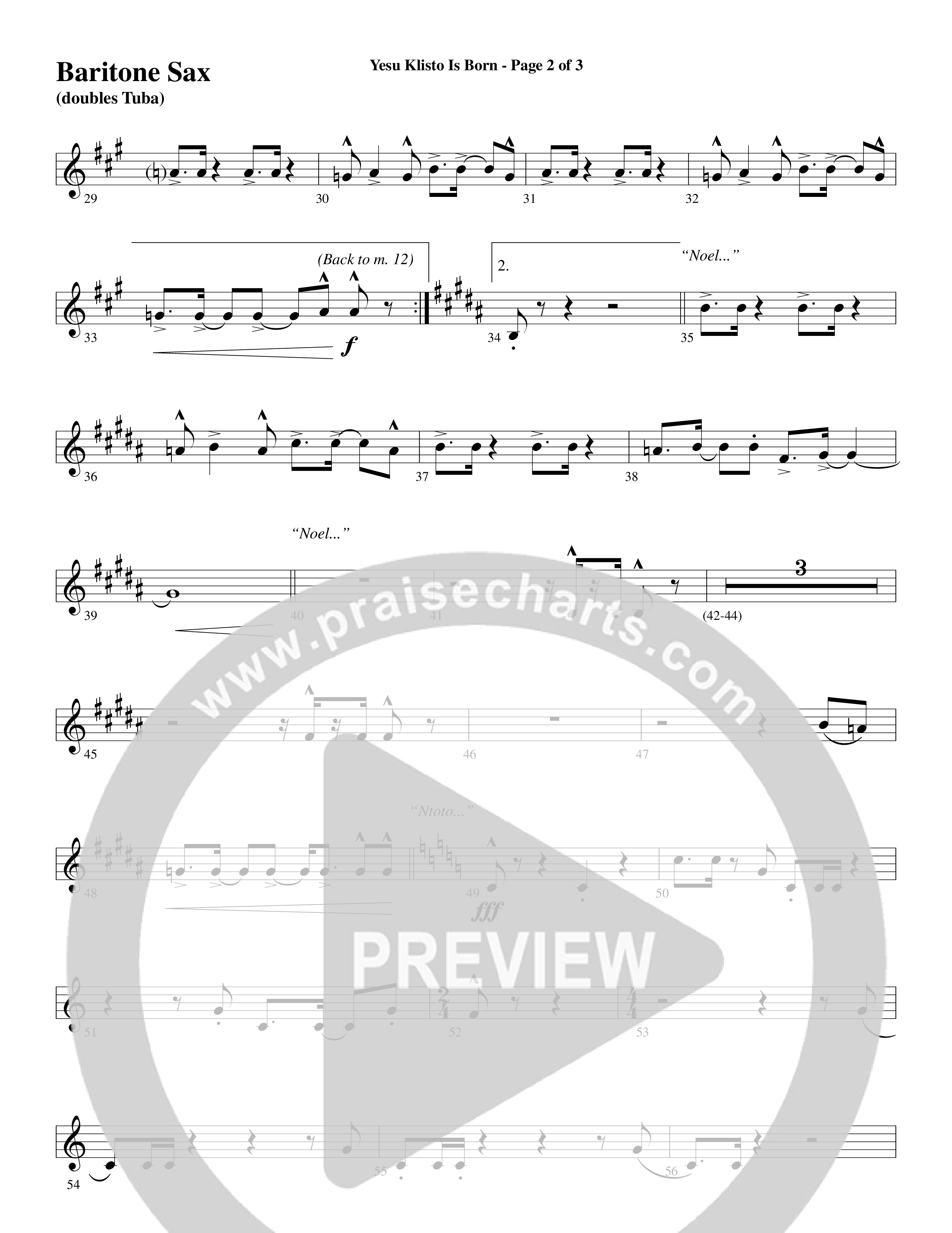 Yesu Klisto Is Born (Choral Anthem SATB) Bari Sax (Word Music Choral / Arr. Gary Rhodes / Orch. Don Marsh)