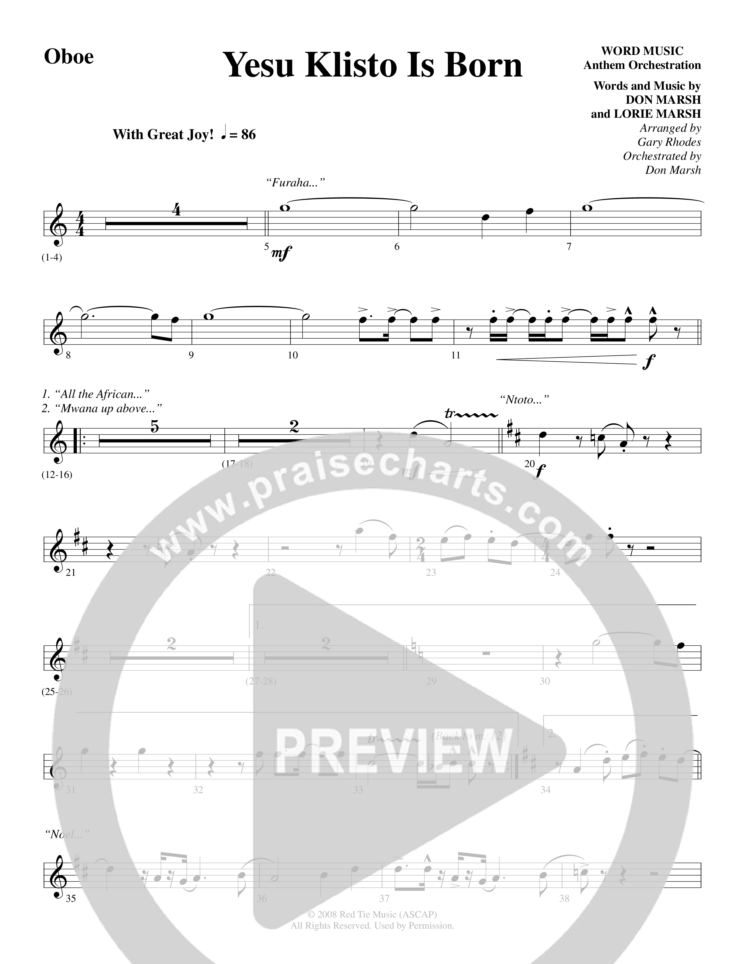 Yesu Klisto Is Born (Choral Anthem SATB) Oboe (Word Music Choral / Arr. Gary Rhodes / Orch. Don Marsh)