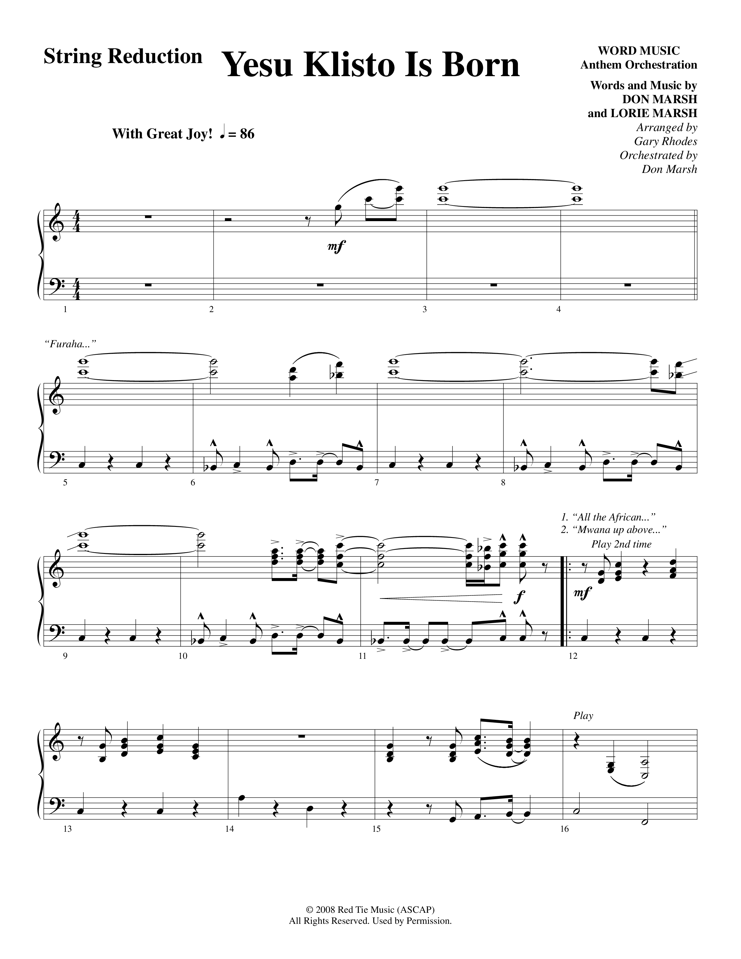 Yesu Klisto Is Born (Choral Anthem SATB) String Reduction (Word Music Choral / Arr. Gary Rhodes / Orch. Don Marsh)