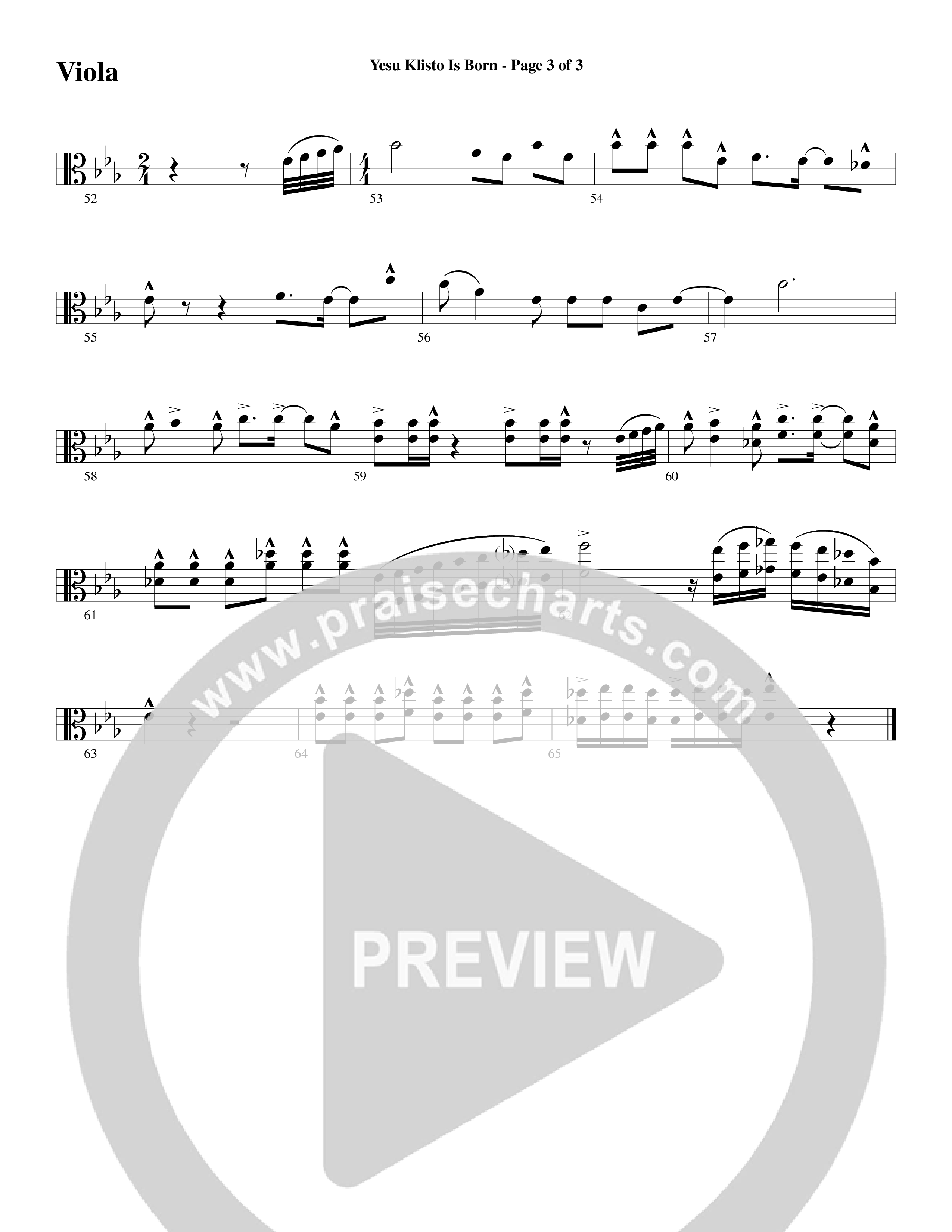 Yesu Klisto Is Born (Choral Anthem SATB) Viola (Word Music Choral / Arr. Gary Rhodes / Orch. Don Marsh)