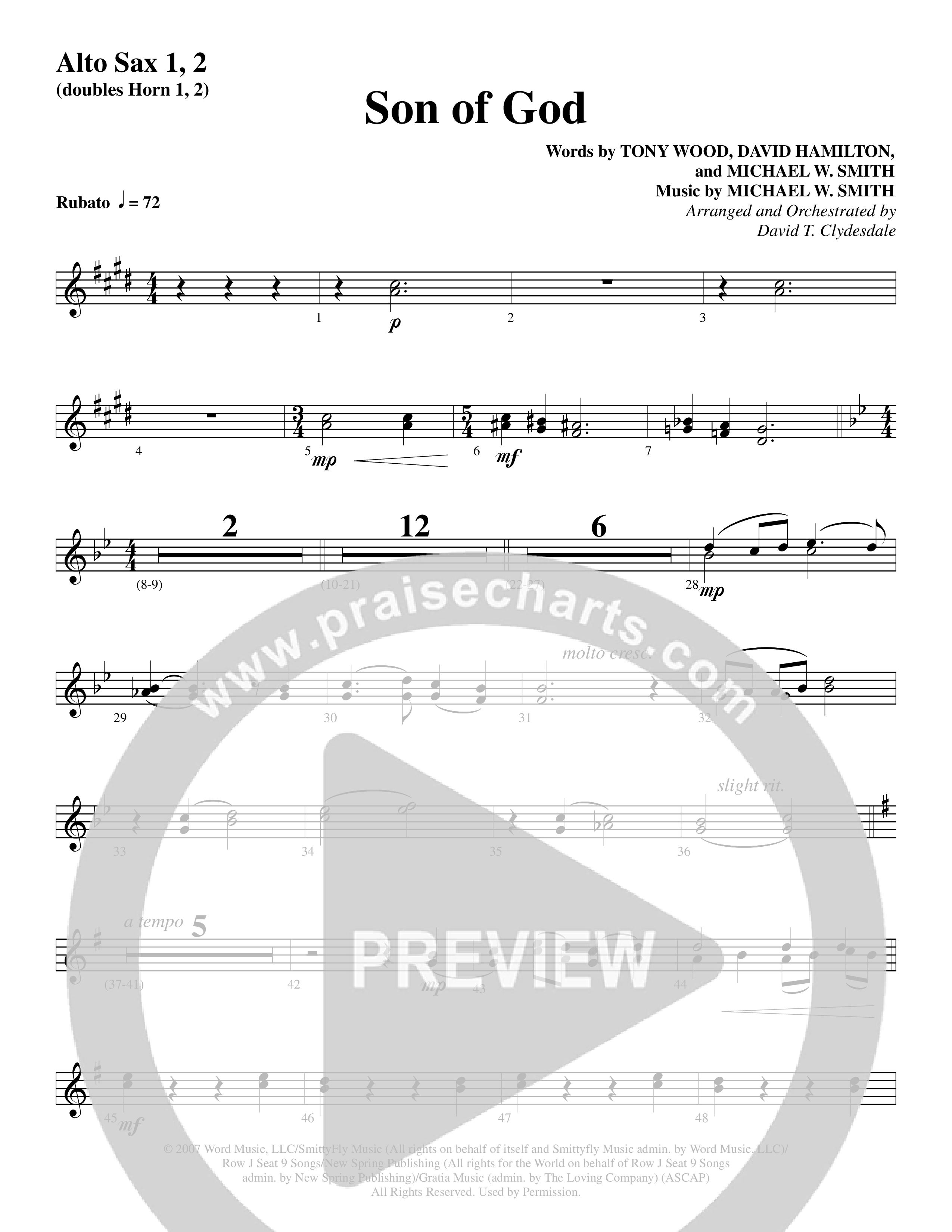 Son Of God (Choral Anthem SATB) Alto Sax 1/2 (Word Music Choral / Arr. David Clydesdale)