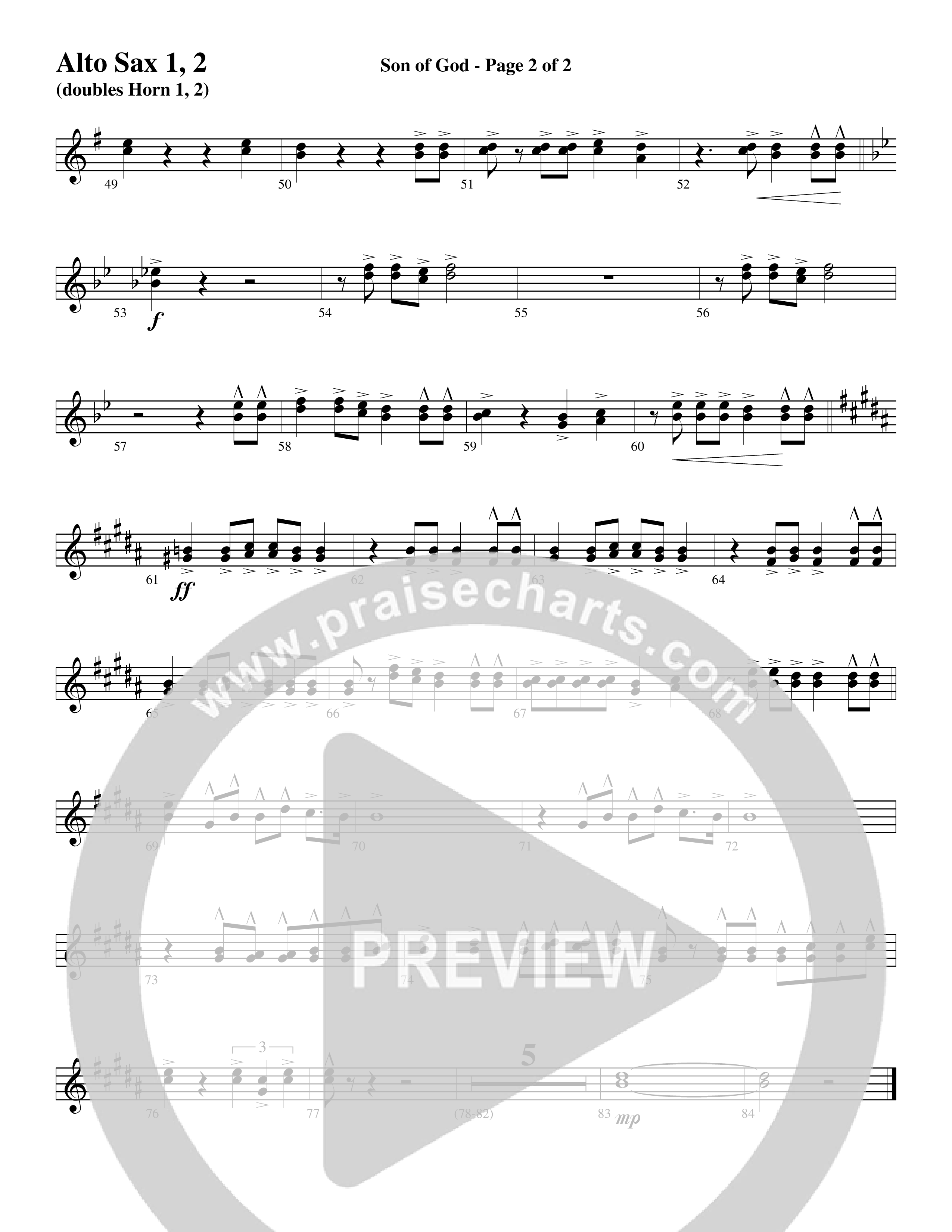 Son Of God (Choral Anthem SATB) Alto Sax 1/2 (Word Music Choral / Arr. David Clydesdale)
