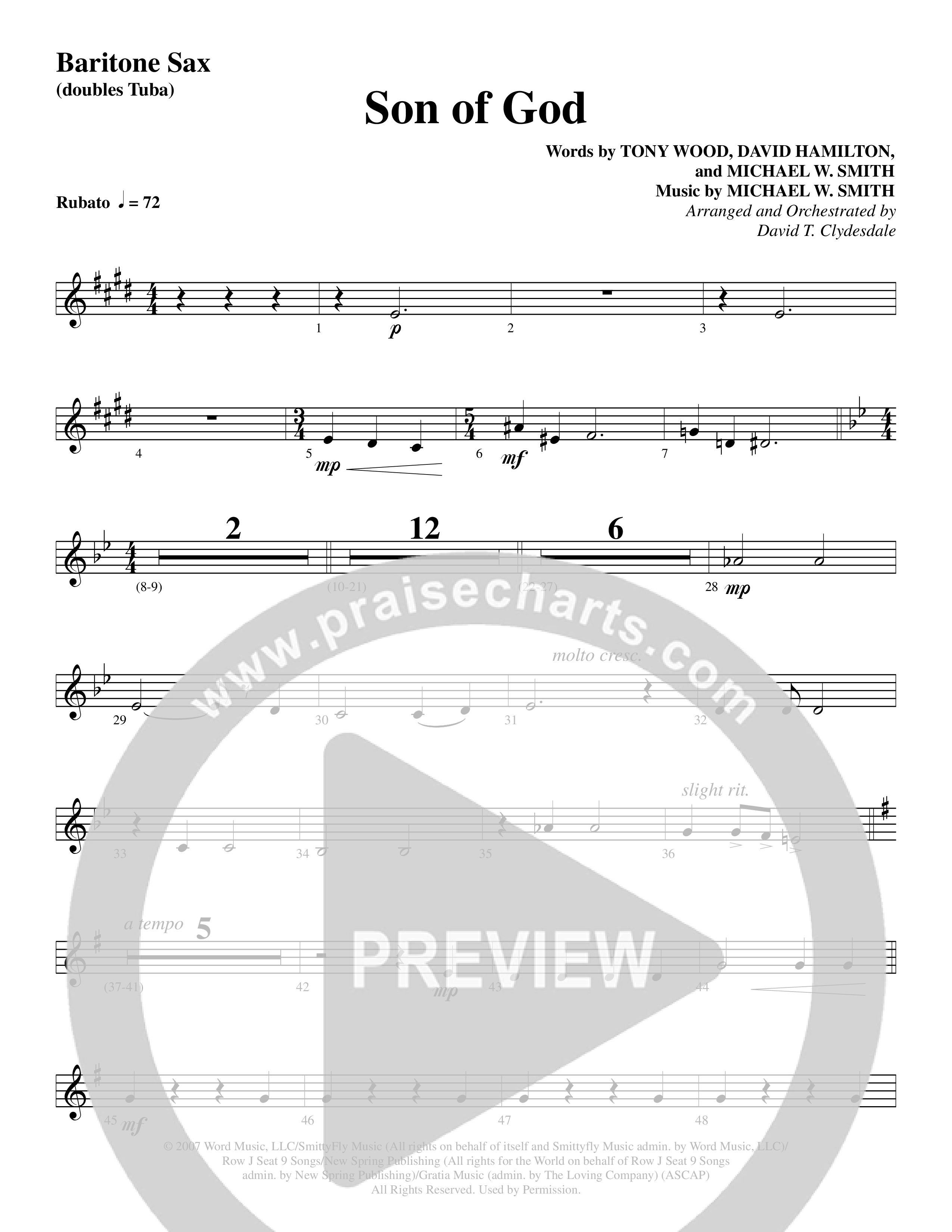 Son Of God (Choral Anthem SATB) Bari Sax (Word Music Choral / Arr. David Clydesdale)