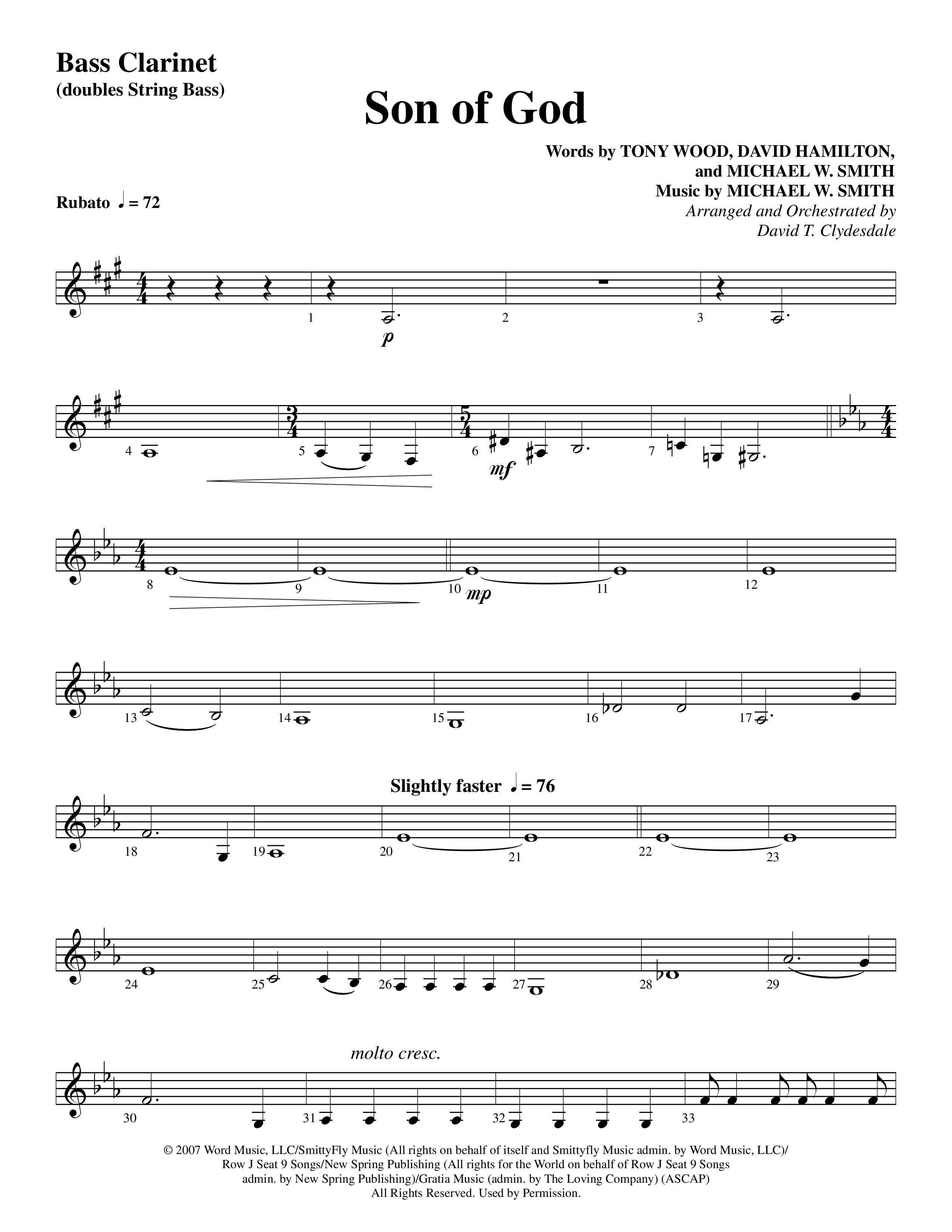 Son Of God (Choral Anthem SATB) Bass Clarinet (Word Music Choral / Arr. David Clydesdale)