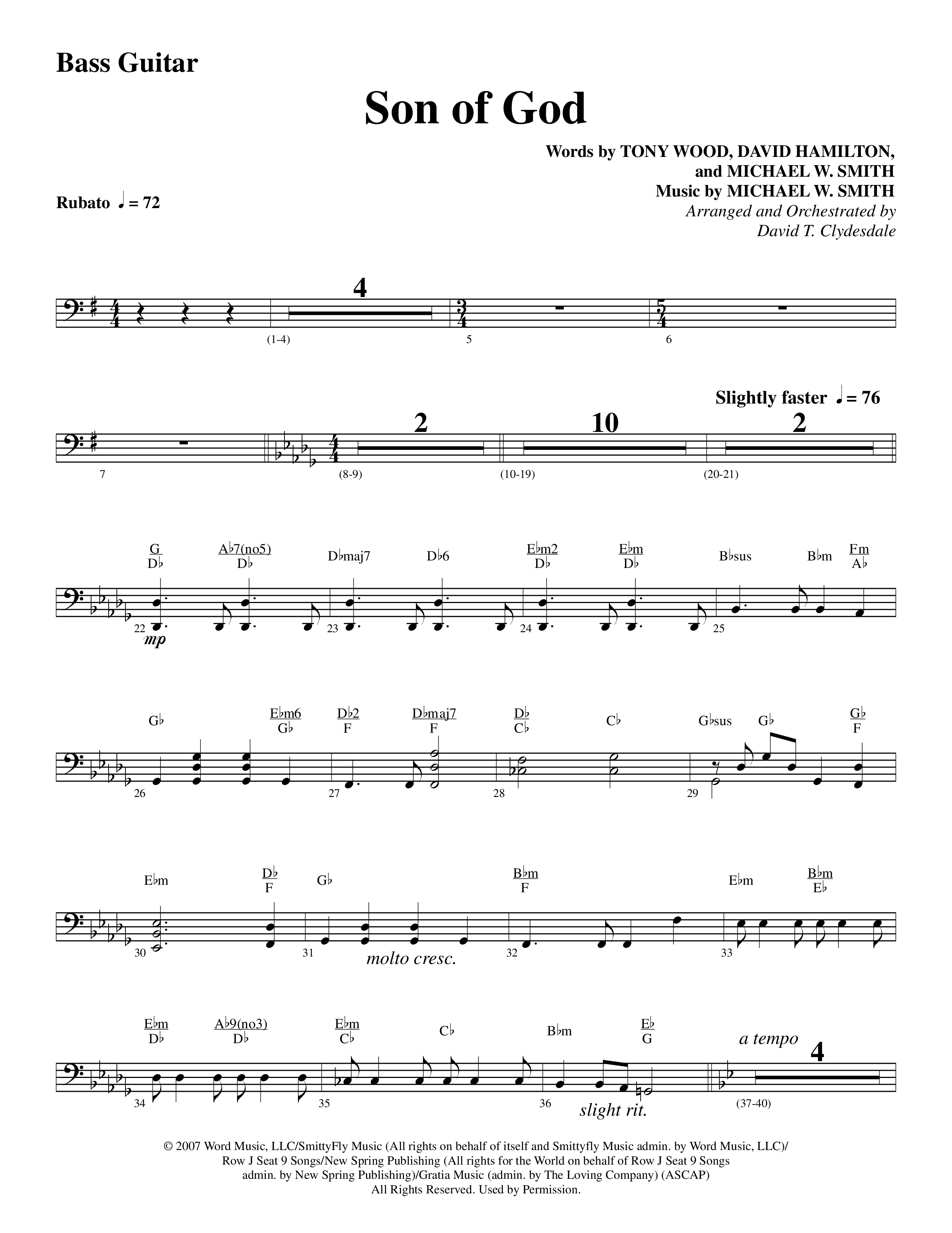 Son Of God (Choral Anthem SATB) Bass Guitar (Word Music Choral / Arr. David Clydesdale)