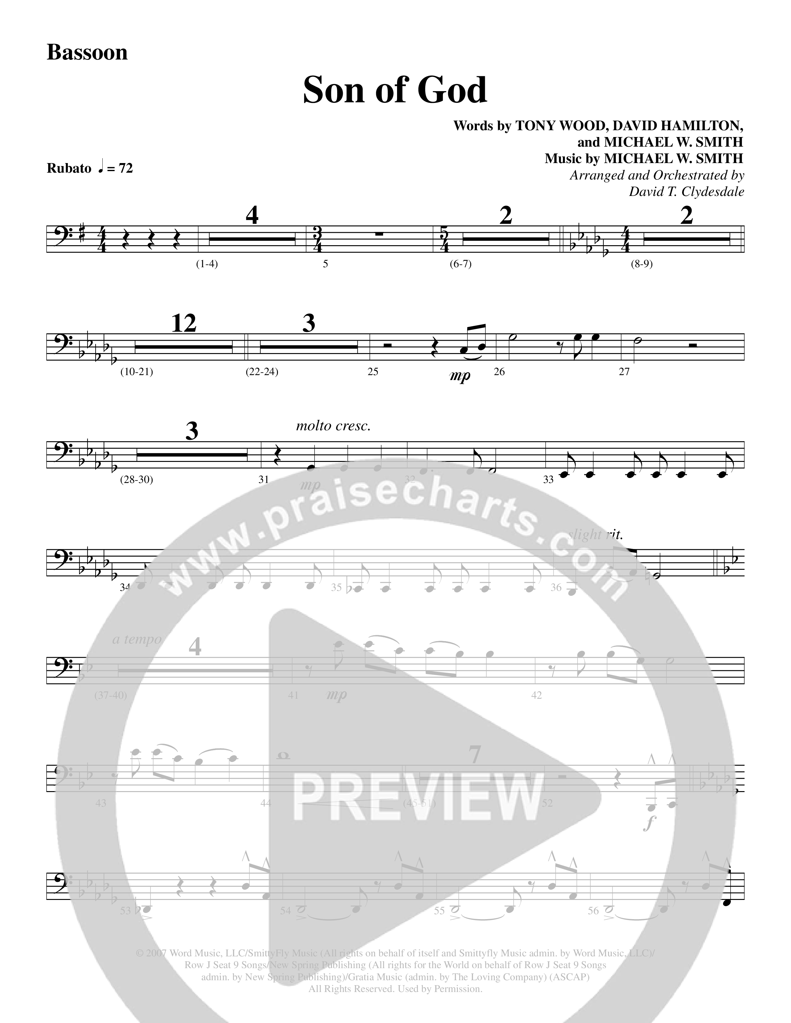 Son Of God (Choral Anthem SATB) Bassoon (Word Music Choral / Arr. David Clydesdale)