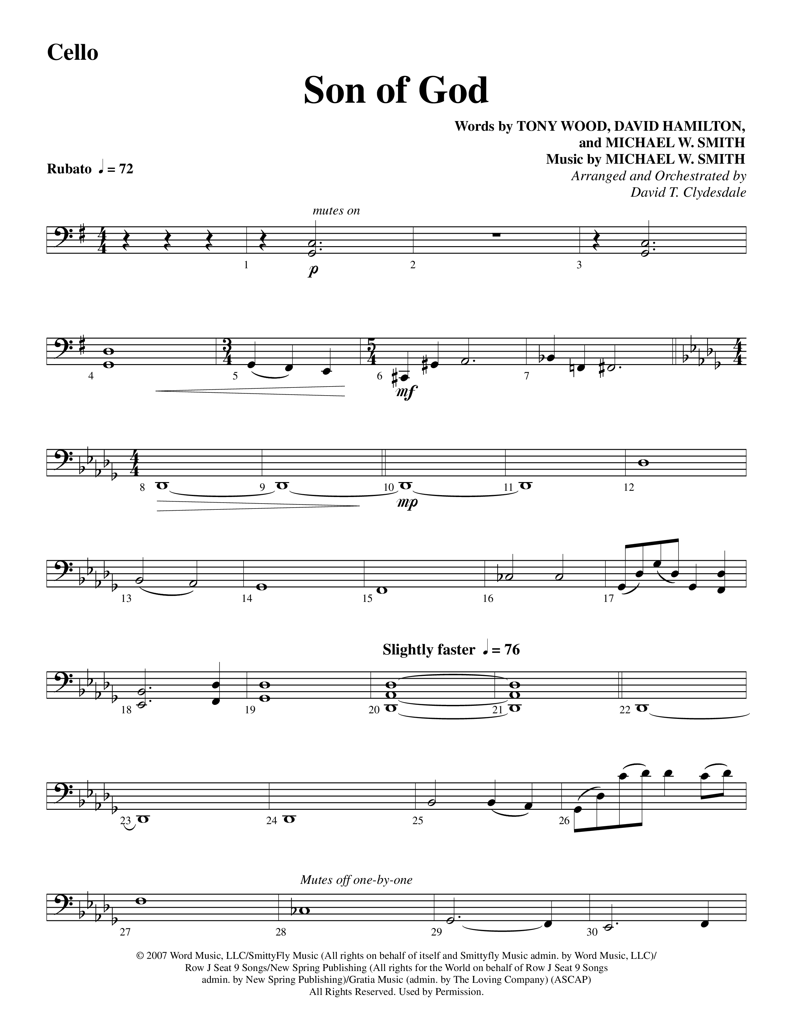 Son Of God (Choral Anthem SATB) Cello (Word Music Choral / Arr. David Clydesdale)