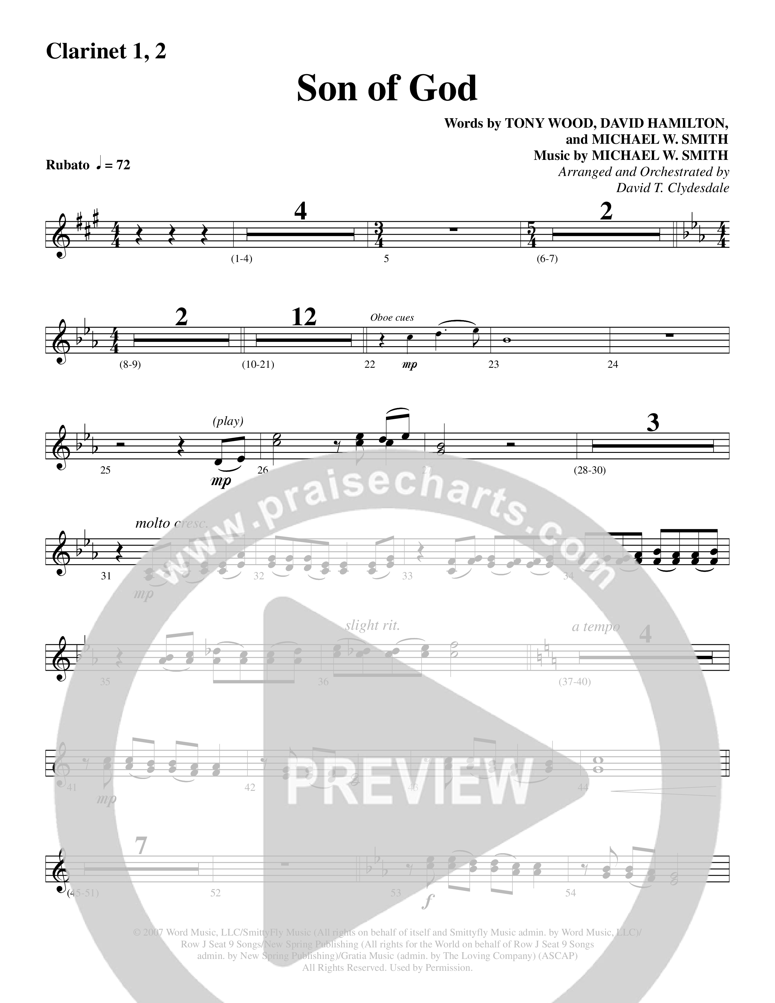 Son Of God (Choral Anthem SATB) Clarinet 1/2 (Word Music Choral / Arr. David Clydesdale)